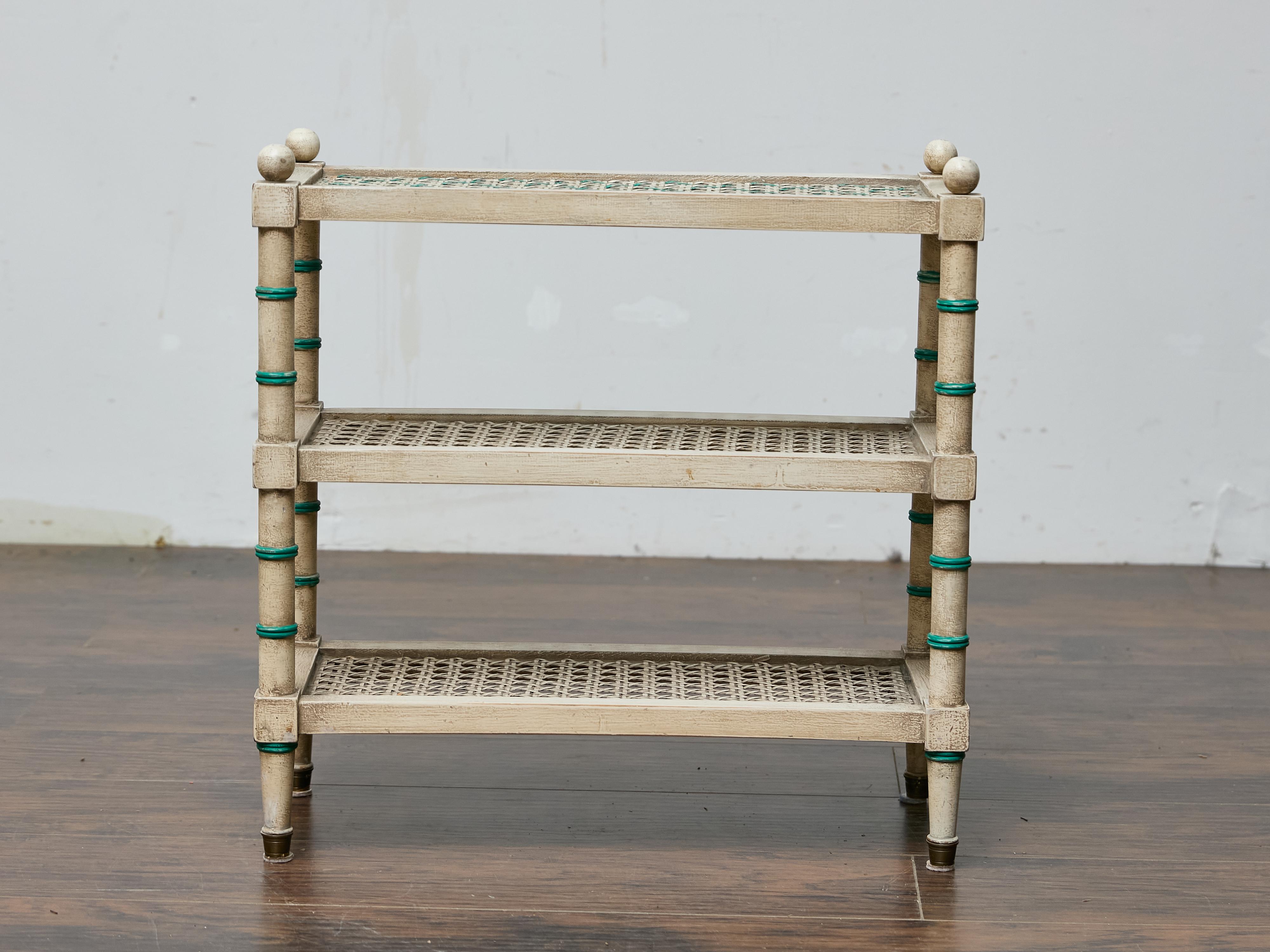 Painted Faux Bamboo Étagère with Cane Shelves, Midcentury Period For Sale 5