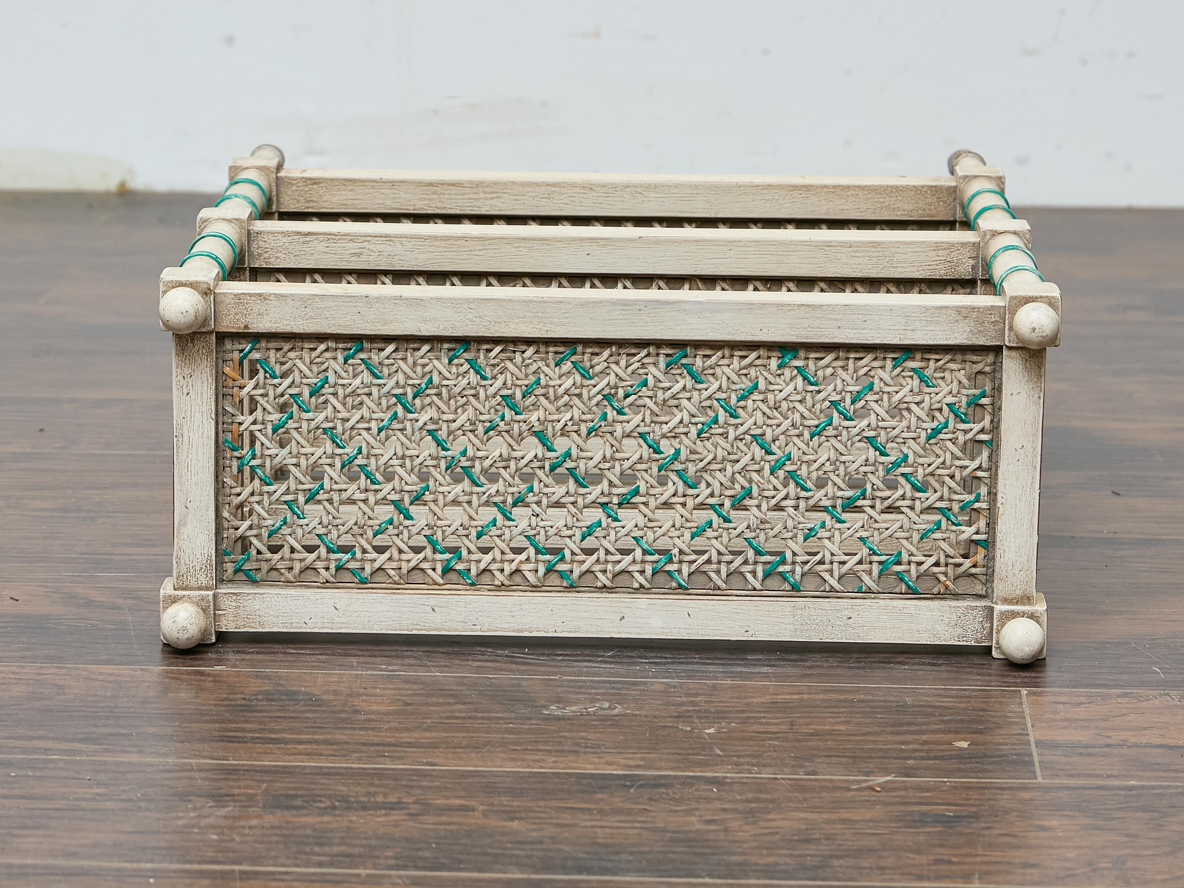 Painted Faux Bamboo Étagère with Cane Shelves, Midcentury Period For Sale 7