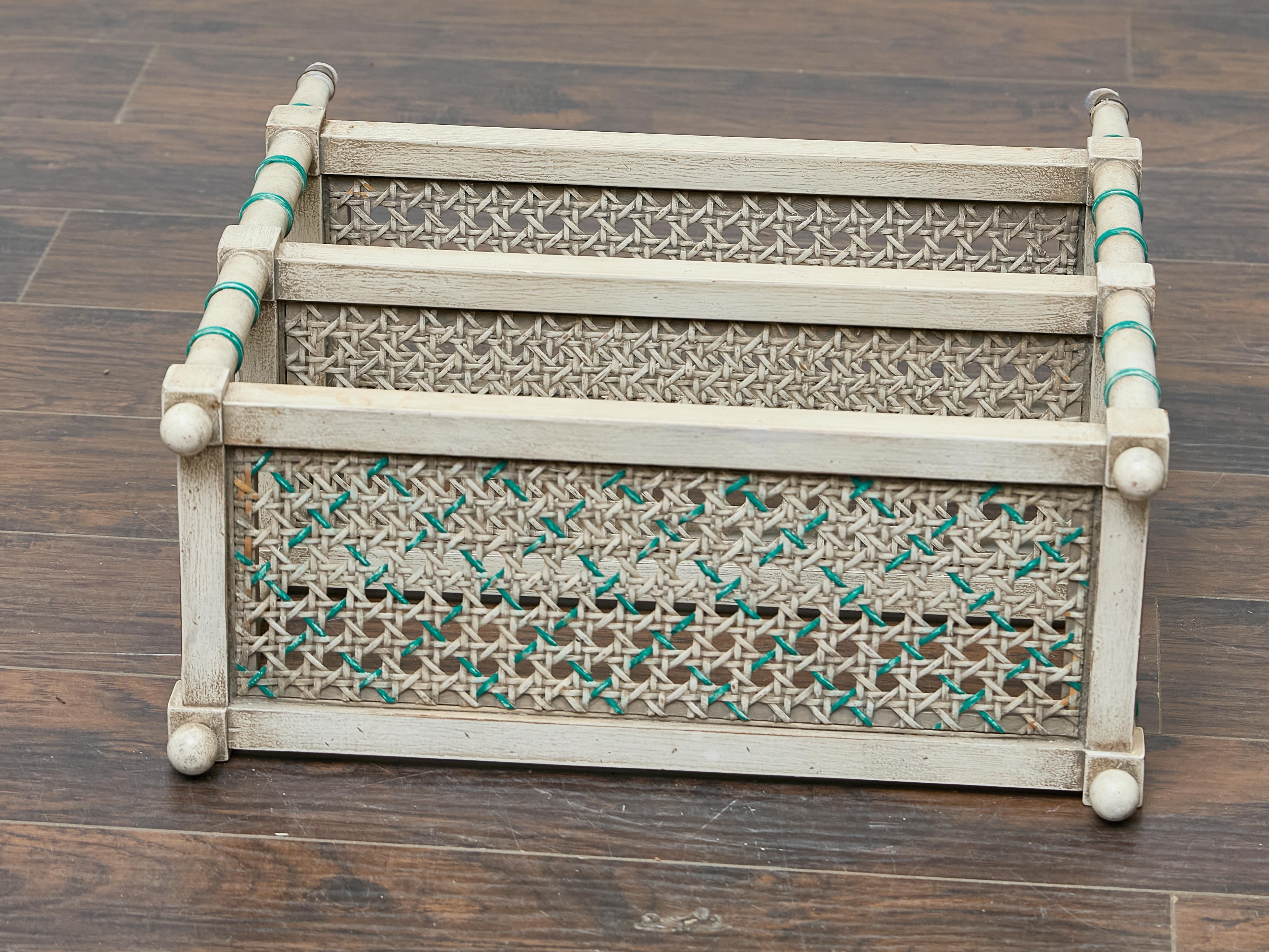Painted Faux Bamboo Étagère with Cane Shelves, Midcentury Period For Sale 8