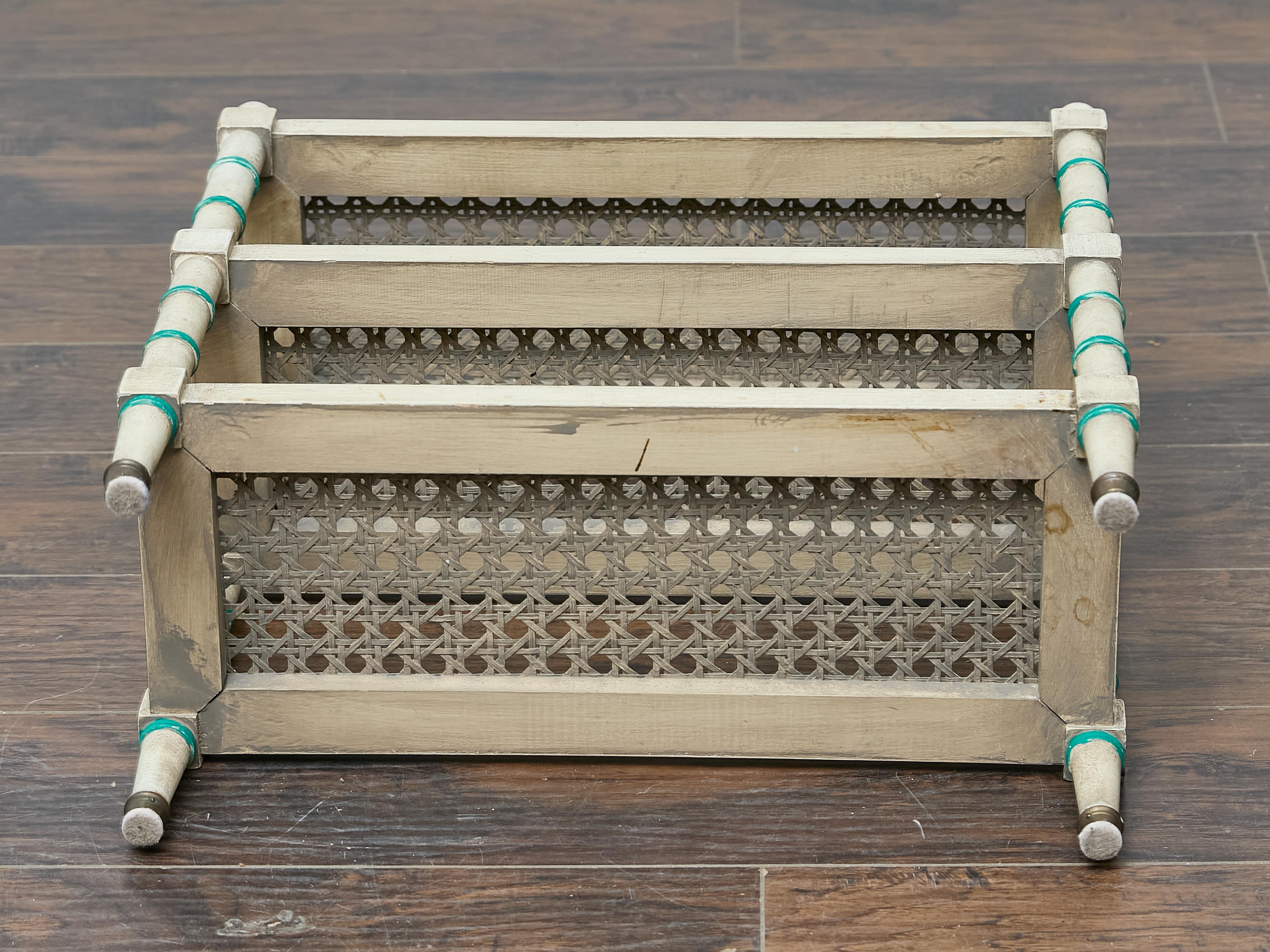 Painted Faux Bamboo Étagère with Cane Shelves, Midcentury Period For Sale 9
