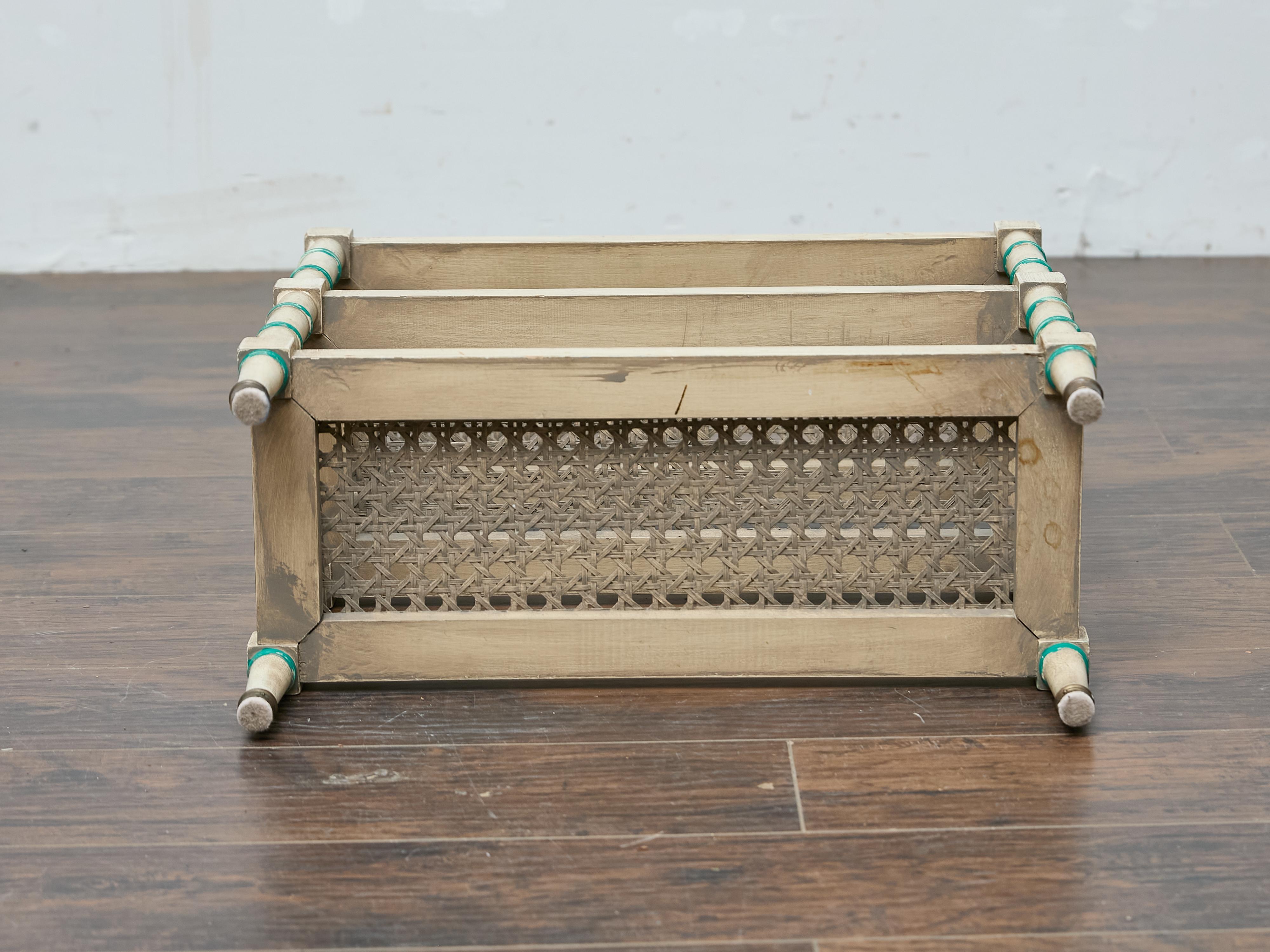 Painted Faux Bamboo Étagère with Cane Shelves, Midcentury Period For Sale 10