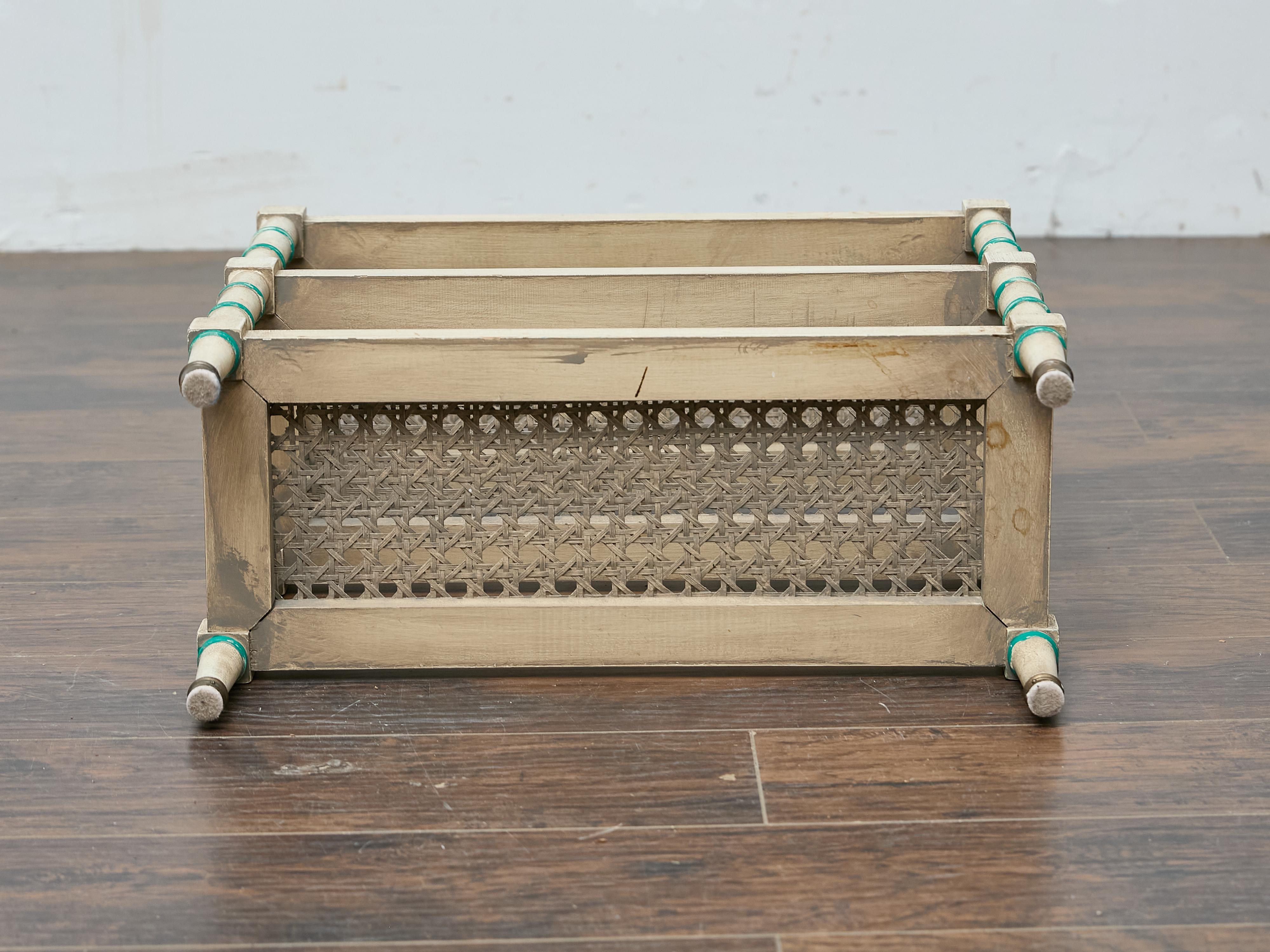 Painted Faux Bamboo Étagère with Cane Shelves, Midcentury Period For Sale 11