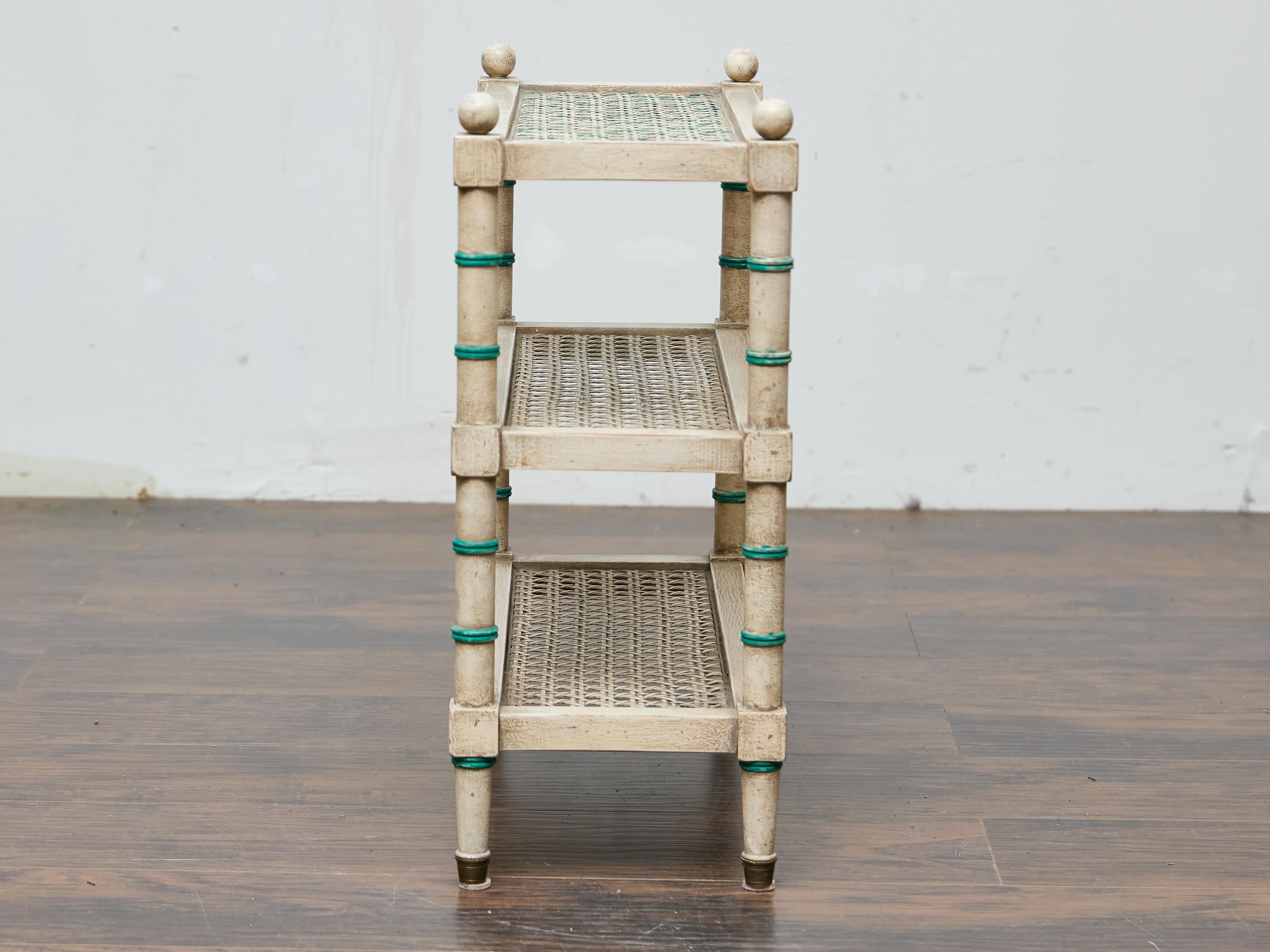Painted Faux Bamboo Étagère with Cane Shelves, Midcentury Period For Sale 1