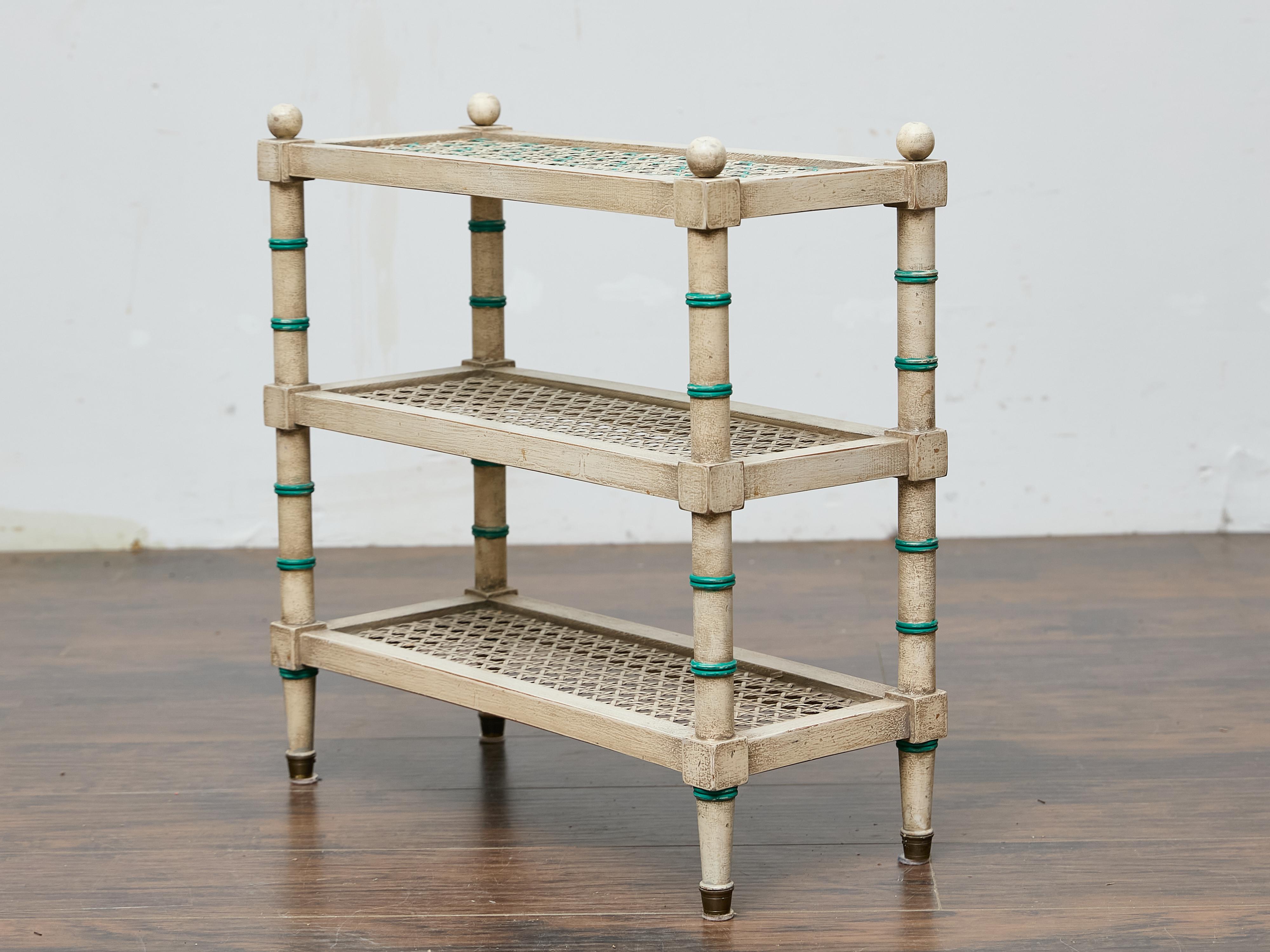 Painted Faux Bamboo Étagère with Cane Shelves, Midcentury Period For Sale 2