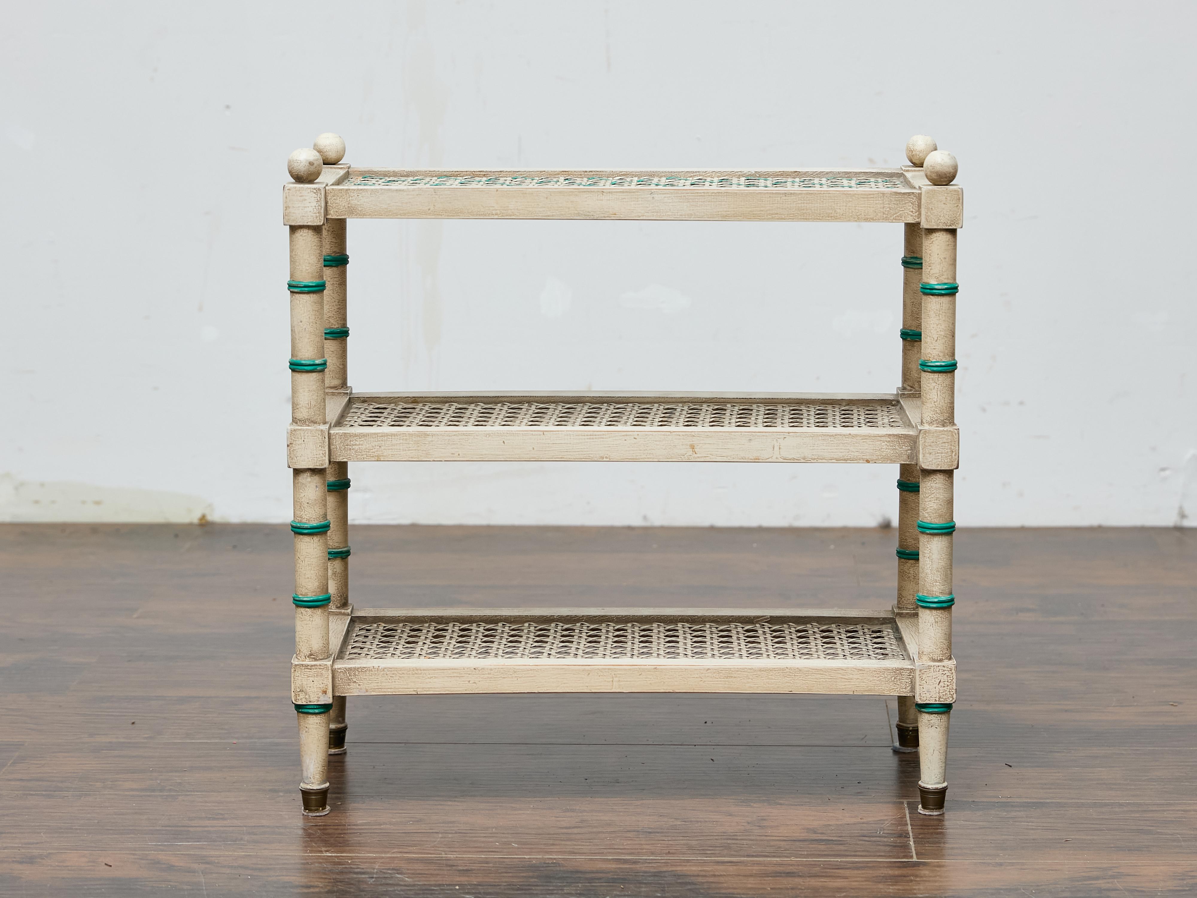 Painted Faux Bamboo Étagère with Cane Shelves, Midcentury Period For Sale 4