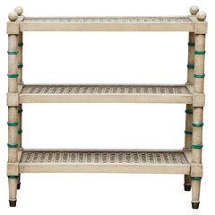 Painted Faux Bamboo Étagère with Cane Shelves, Midcentury Period
