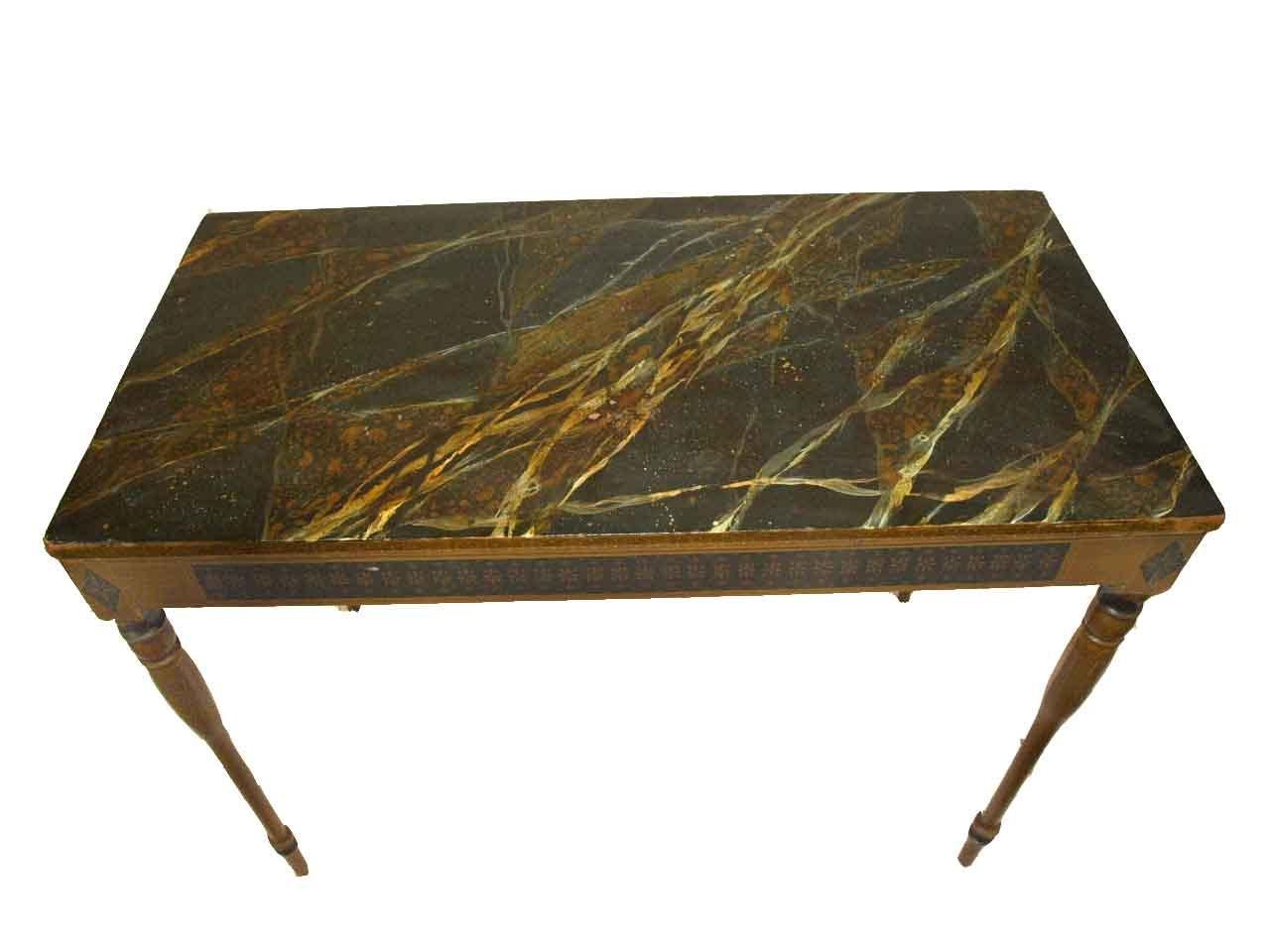 Turned Painted Faux Marble Console Table For Sale