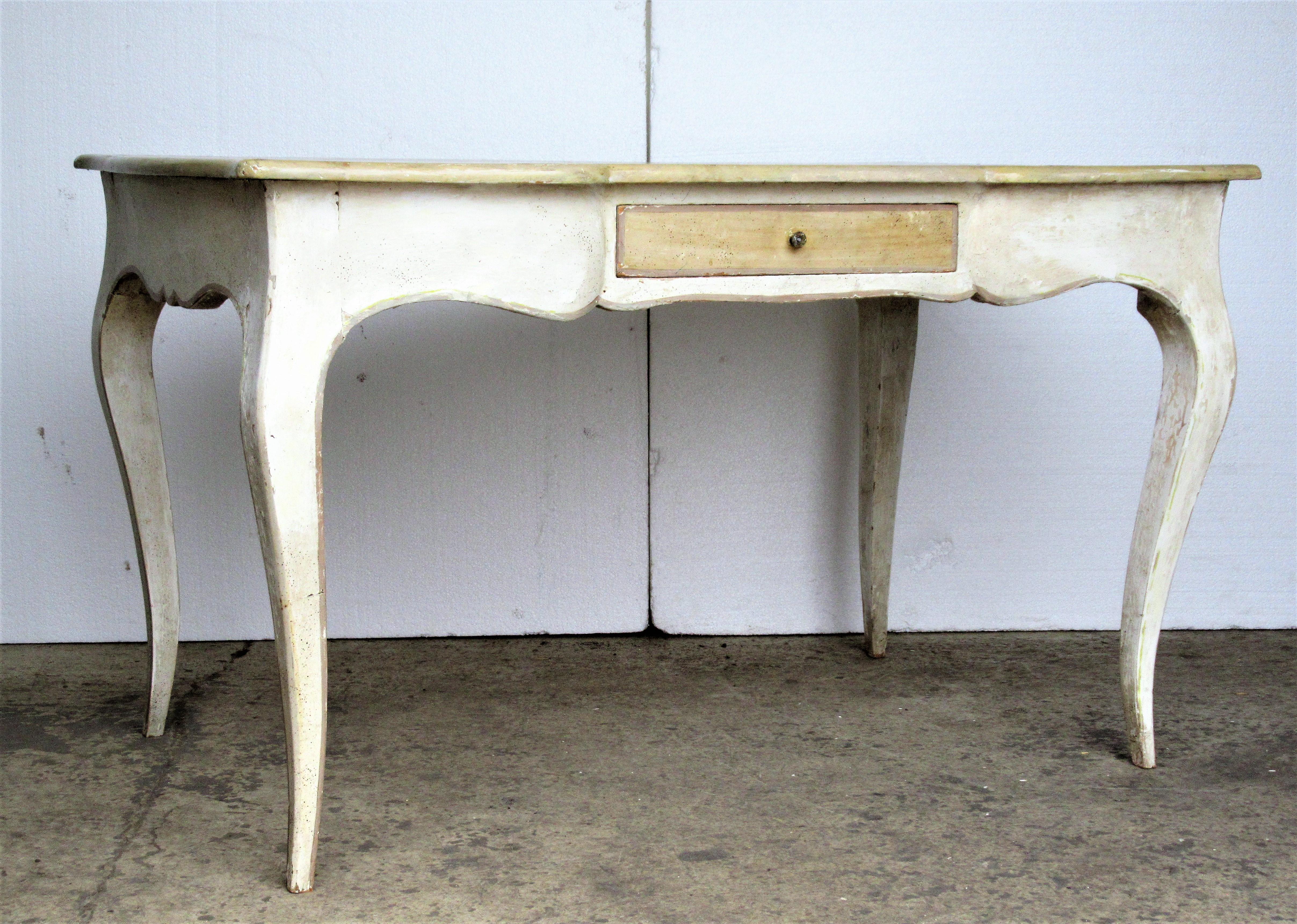 Carved  Old Painted & Faux Marbleized Louis XV Style Desk 