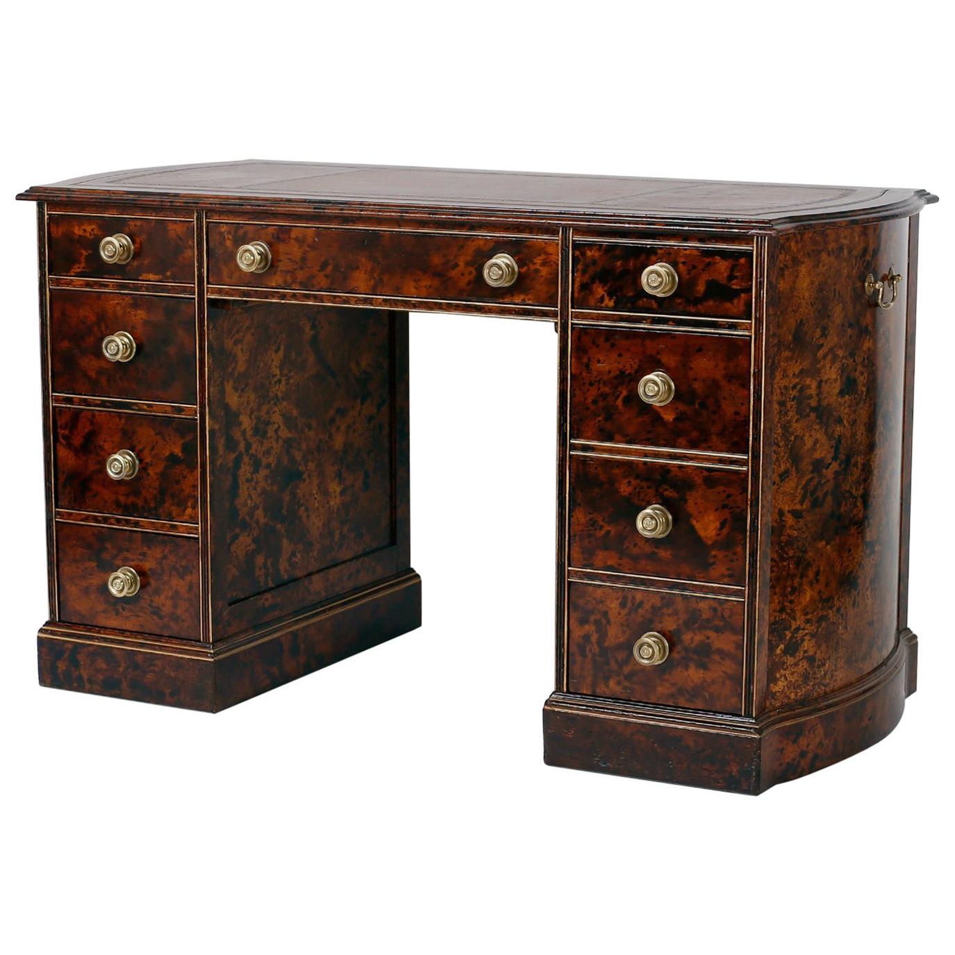 Painted Faux Tortoiseshell Shaped Kneehole Desk