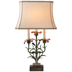 Painted Floral Cast Iron Table Lamp, Italy, circa 1900 Antique Painted Floral Cast Iron Table Lamp, Italy, circa 1900