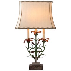 Painted Floral Cast Iron Table Lamp, Italy, circa 1900