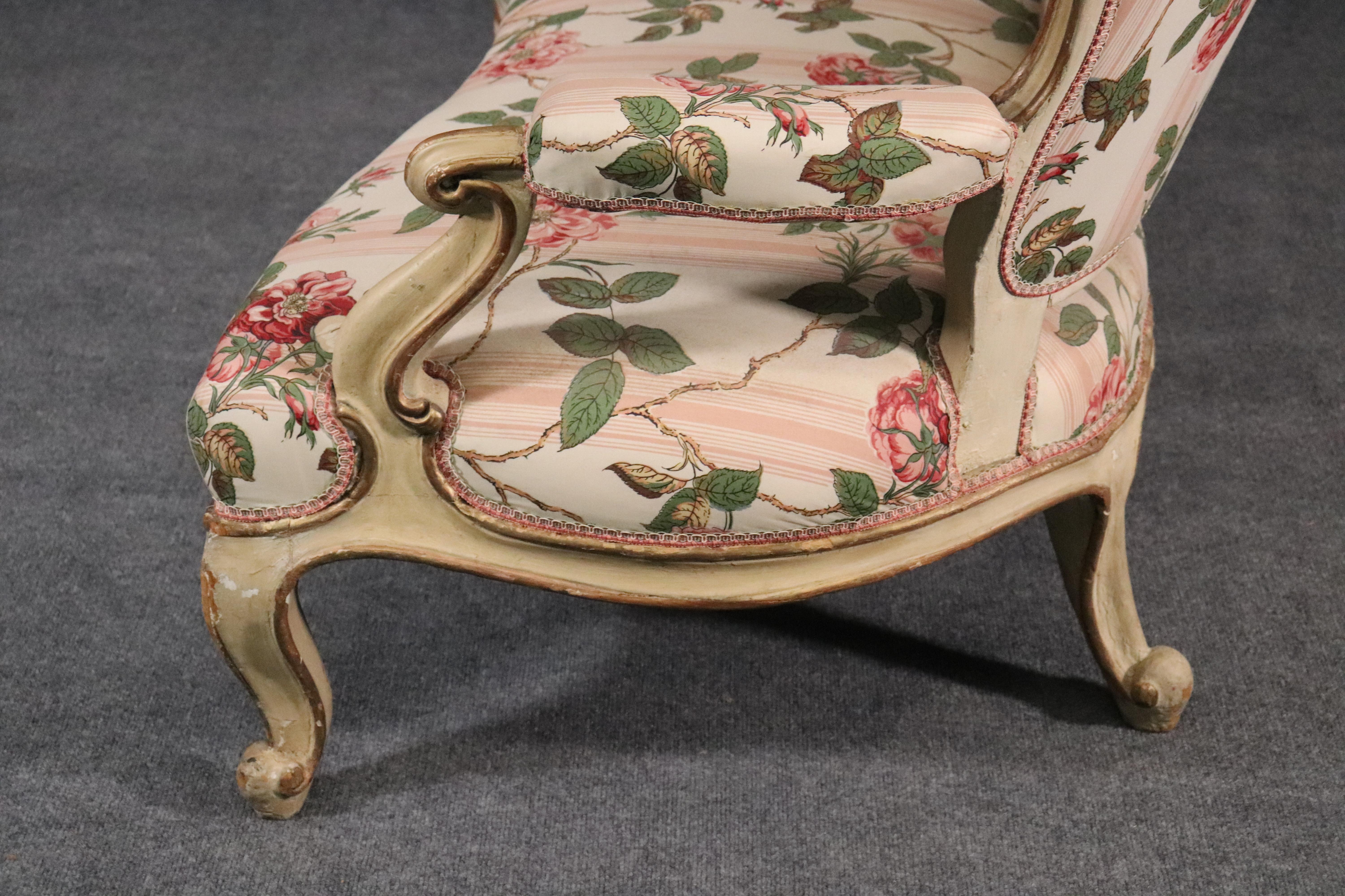 Painted Floral French Rococo Carved Settee Canape Sofa, circa 1890s 2