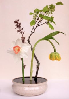 Painted Flower Bowl in Grey Speckled Clay and Matte Sand + Sheer Glaze