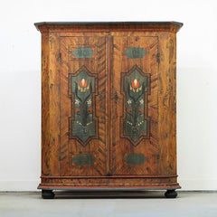 Antique Painted Folk Art Farmhouse Bridal Cabinet 1809