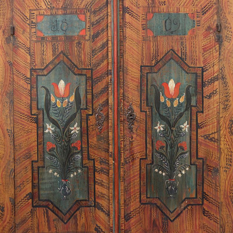 Arte popolare Armadietto da sposa dipinto in stile folkloristico 1809 in vendita