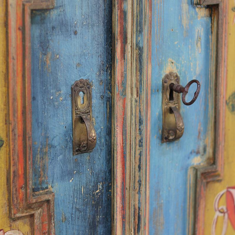 Tedesco Armadio da sposa dipinto in arte popolare in blu in vendita