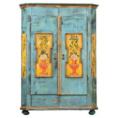 Painted Folk Art Bridal Cabinet in Blue