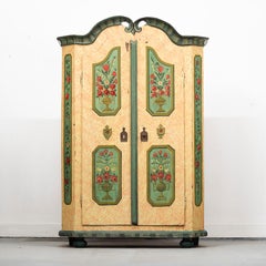 Antique Painted Folk Art Farmhouse Bridal Cabinet in Pink