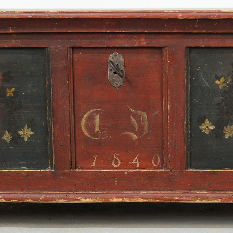 German Antique Painted Folk Art Farmhouse Bridal Chest 1840 For Sale
