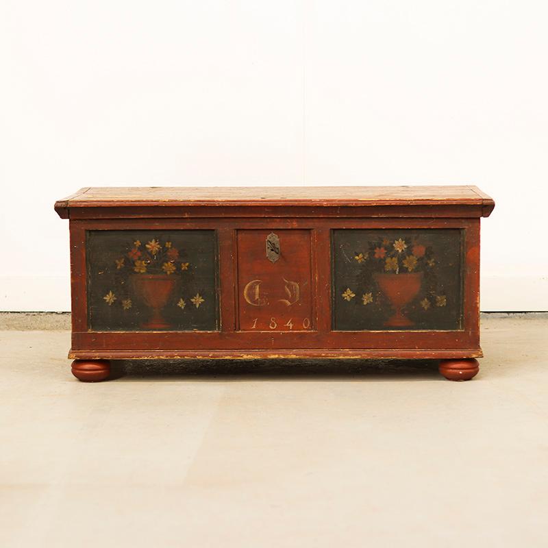 Hand-Painted Antique Painted Folk Art Farmhouse Bridal Chest 1840 For Sale