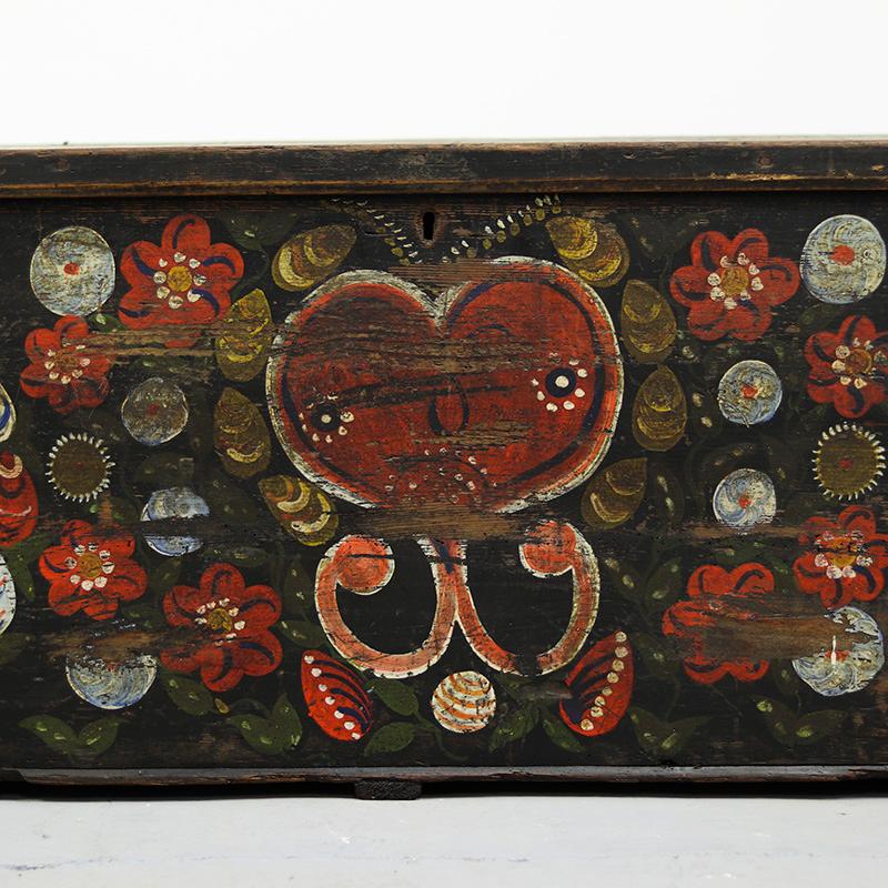 Antique Painted Folk Art Farmhouse Bridal Chest 1911 For Sale 4