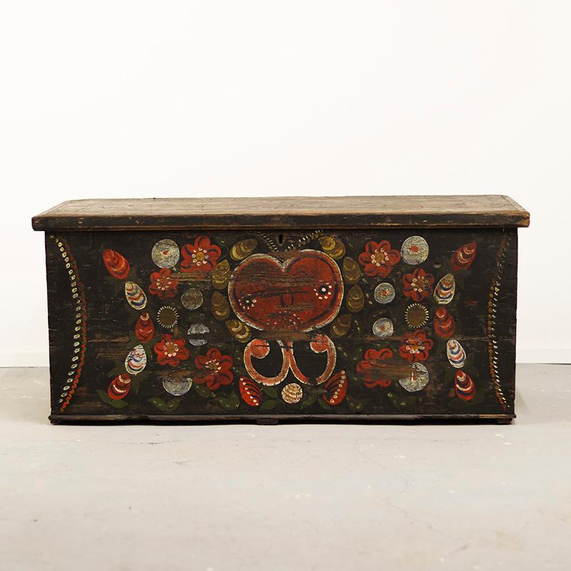 Romanian Antique Painted Folk Art Farmhouse Bridal Chest 1911 For Sale