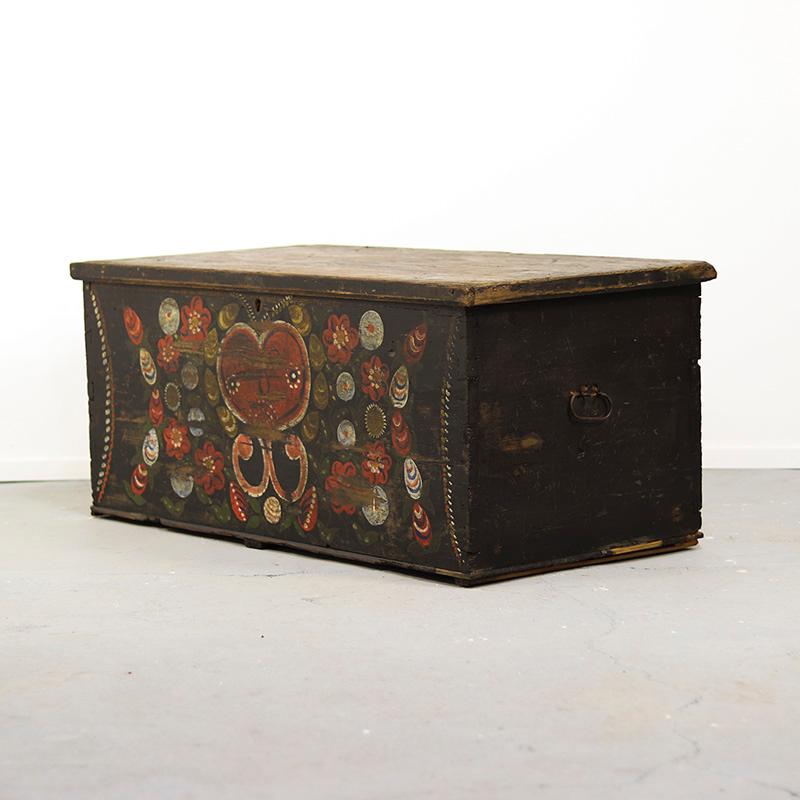 Early 20th Century Antique Painted Folk Art Farmhouse Bridal Chest 1911 For Sale