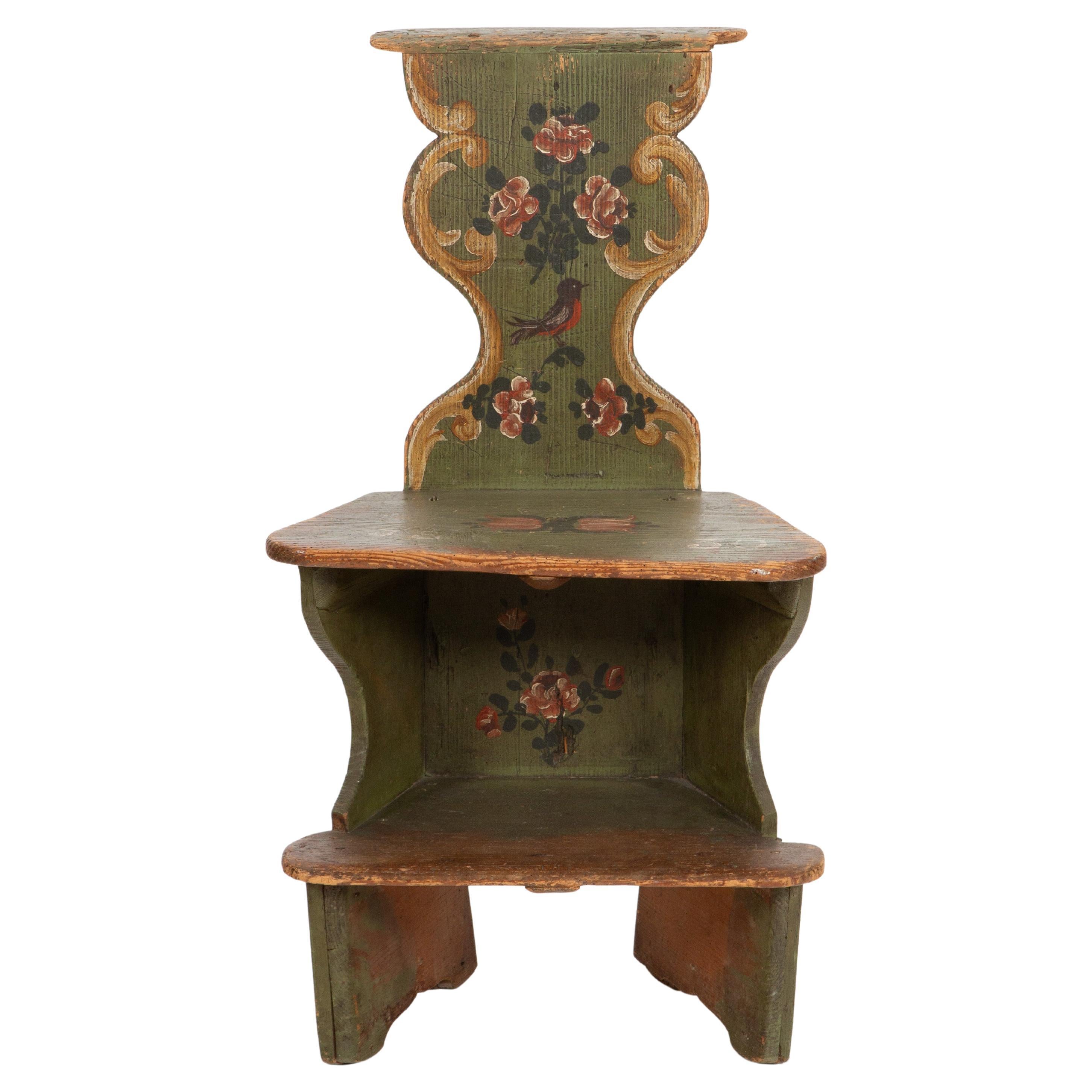 Painted Folk Art Chair-Ladder with Bird Motif, Dated 1830 en vente