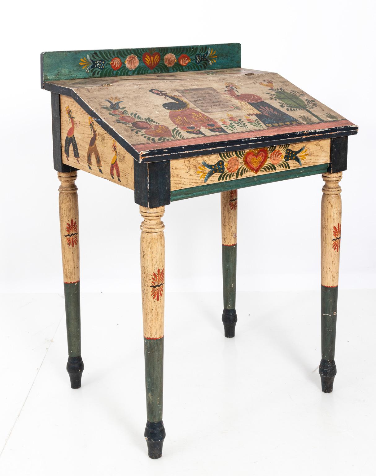 Wood Painted Folk Art Writing Table