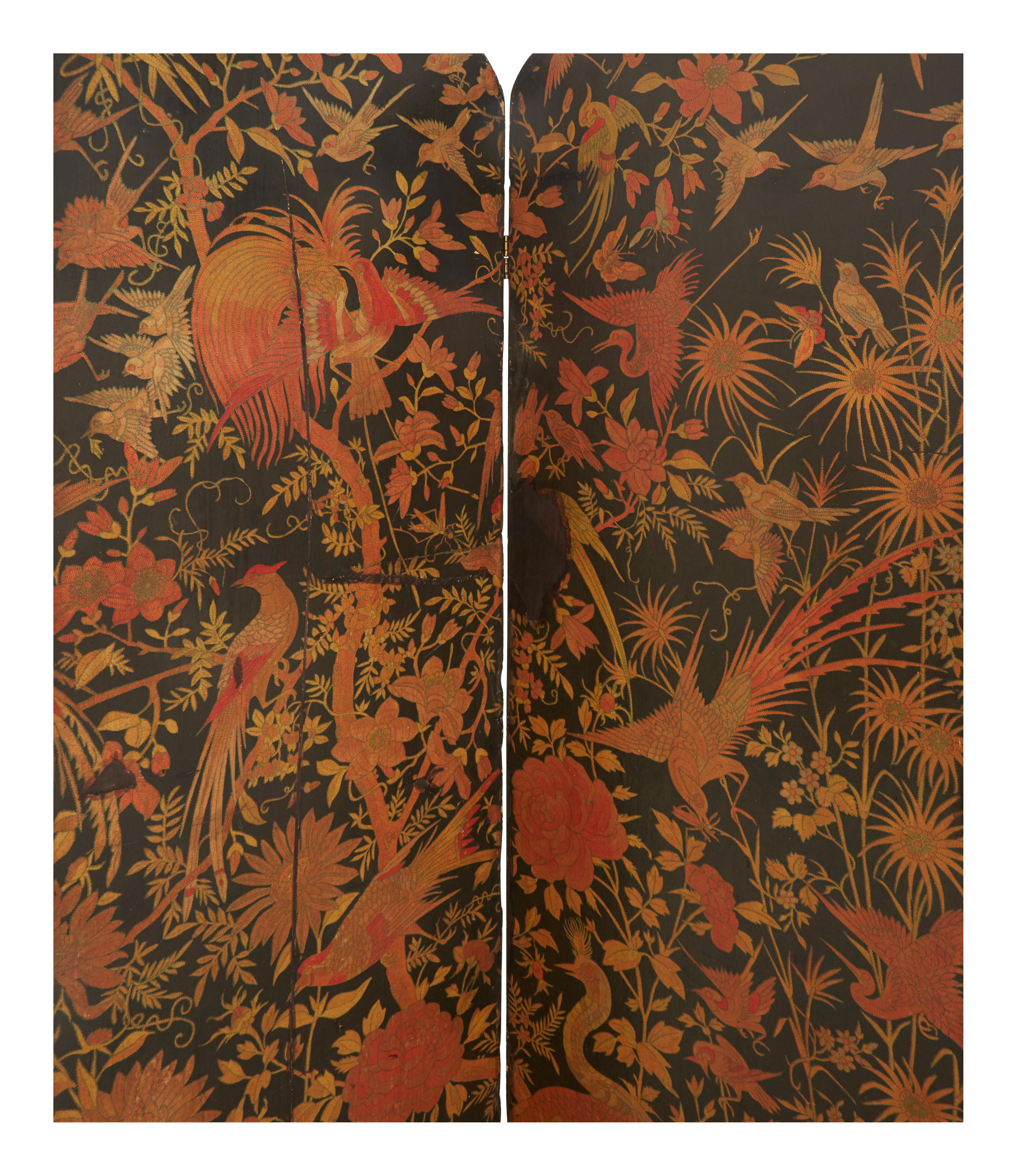 American Painted Four-Panel Papered Folding Screen