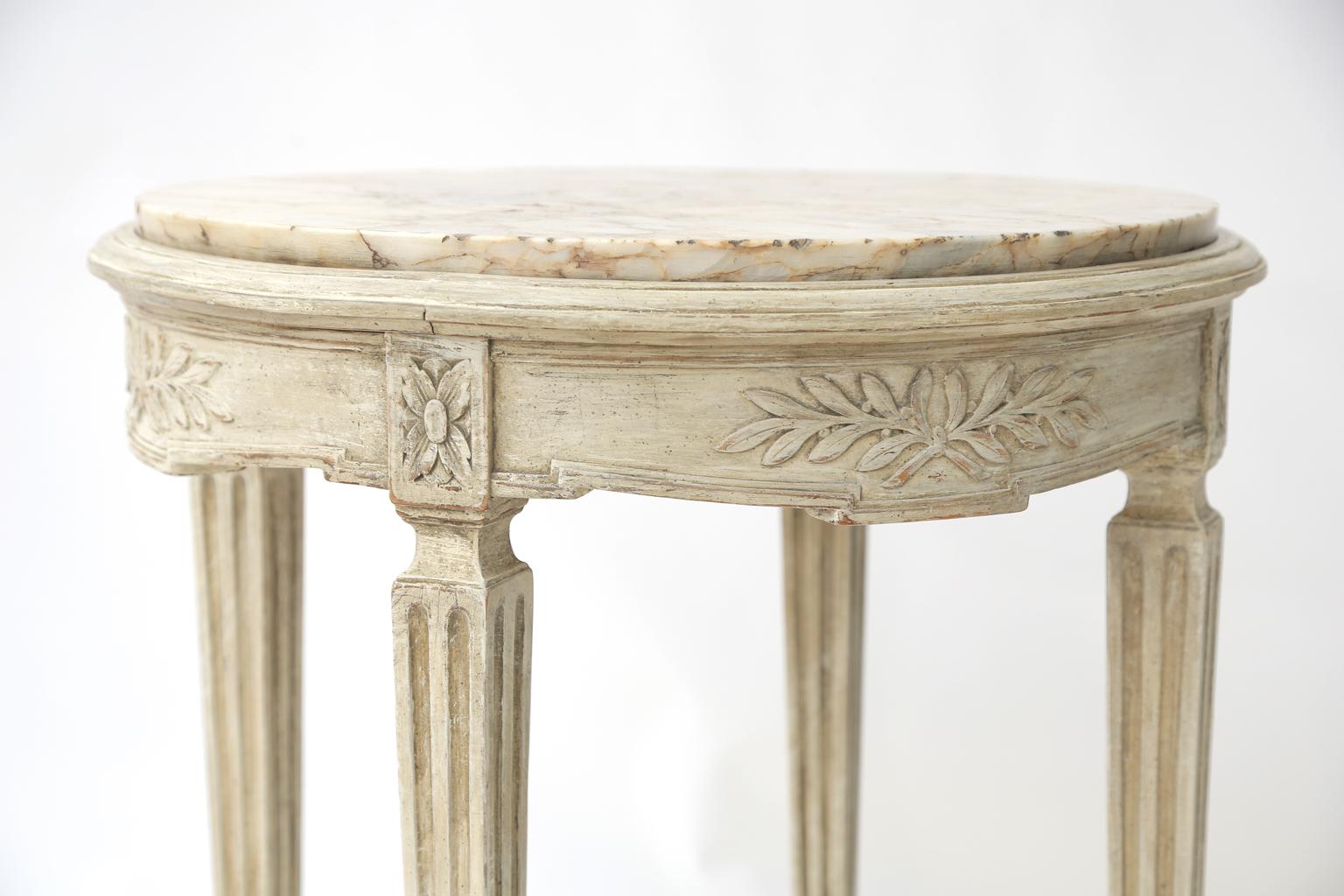 Hand-Carved Painted French 19th Century Occasional Table with Round Marble Top For Sale