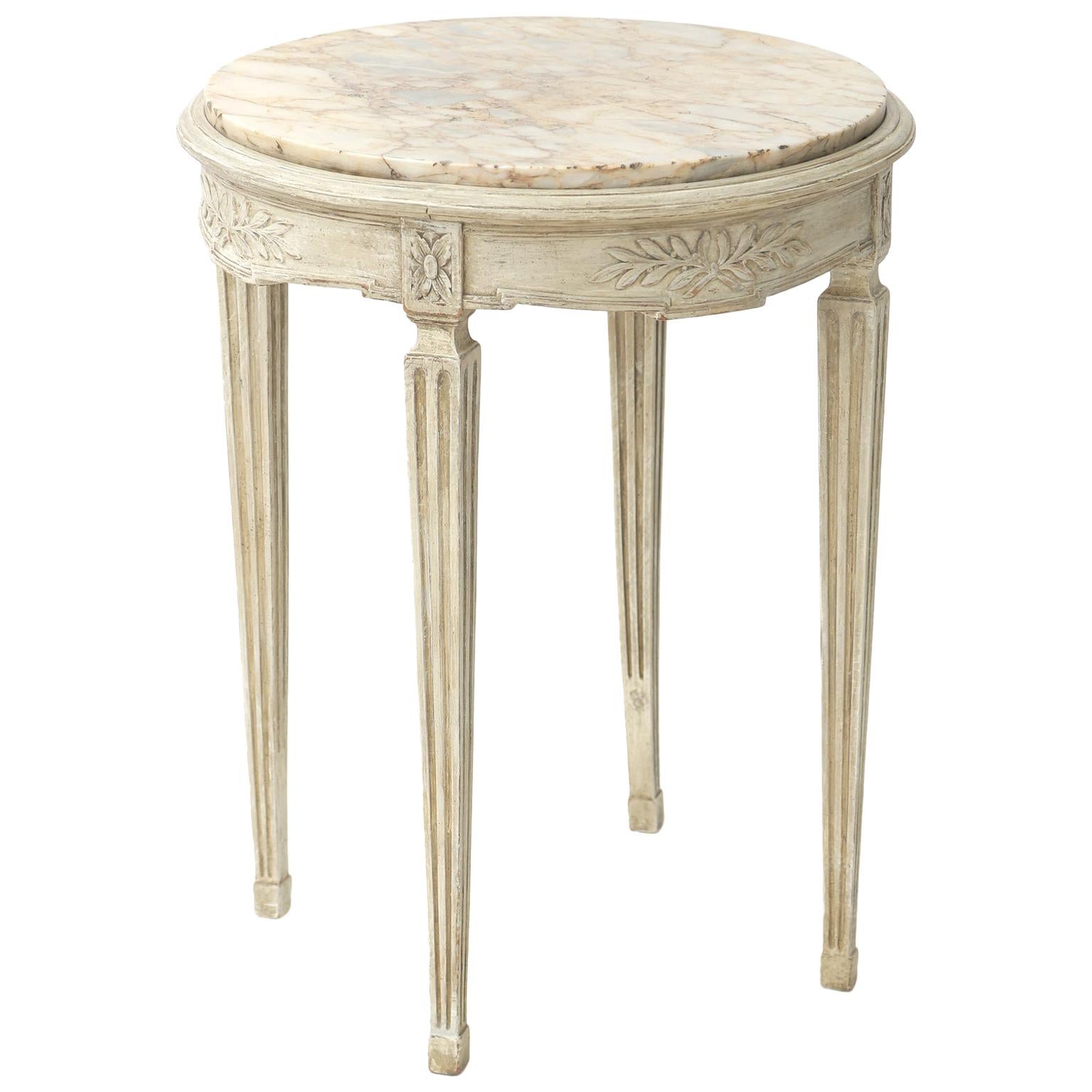 19th Century French Small Round Marble Top Side Table in Louis XVI