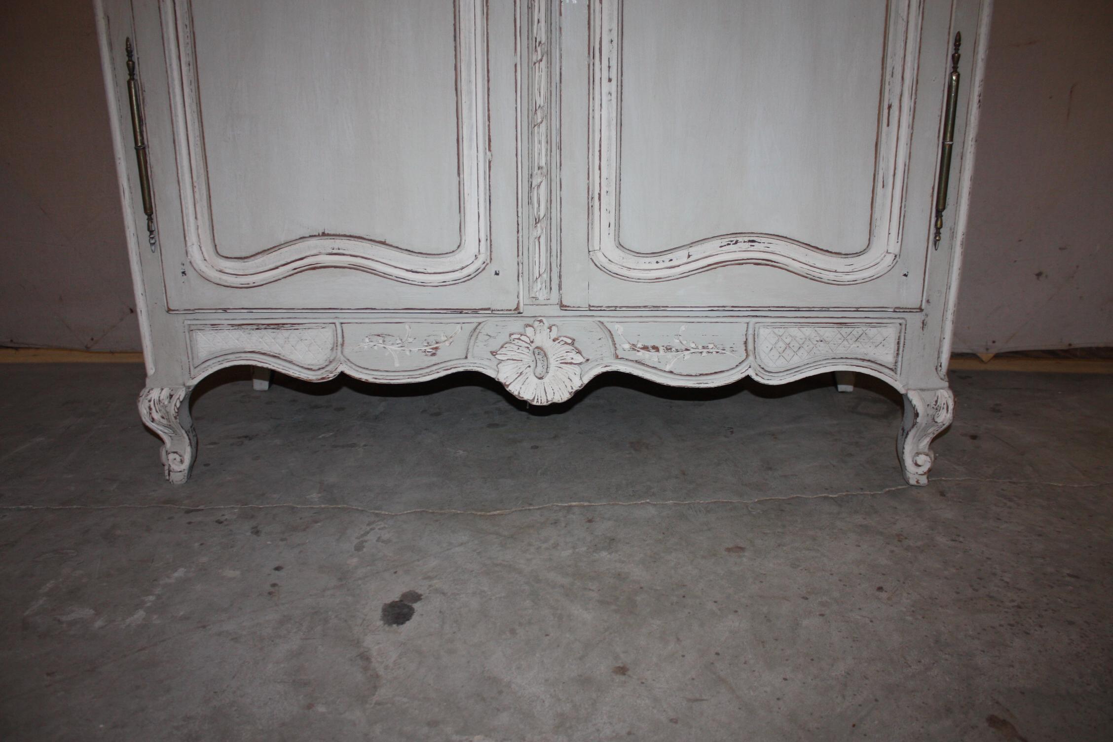 Oak Painted French Armoire with Screen For Sale
