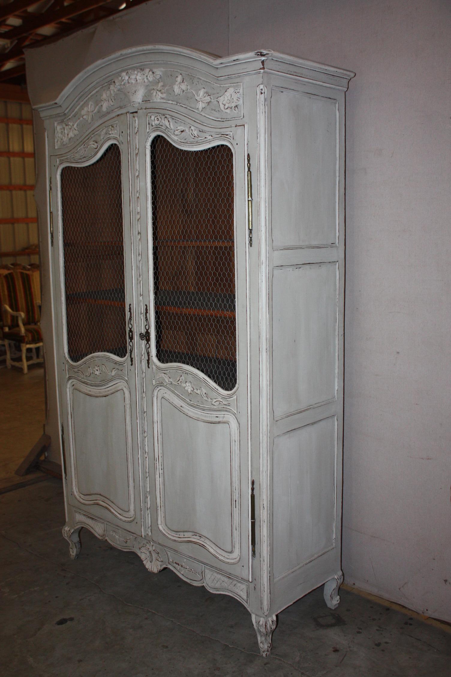 Painted French Armoire with Screen For Sale 1
