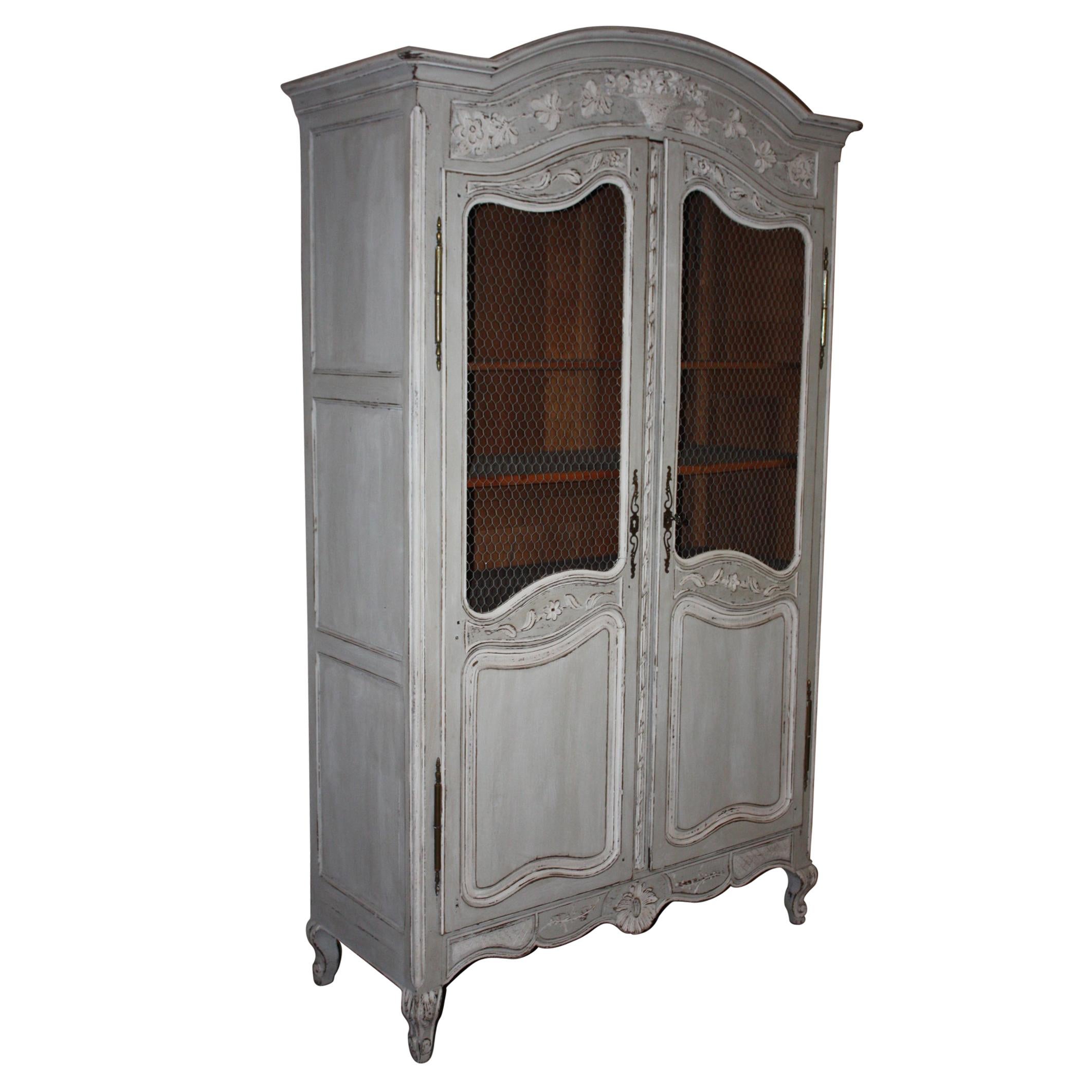 Painted French Armoire with Screen For Sale