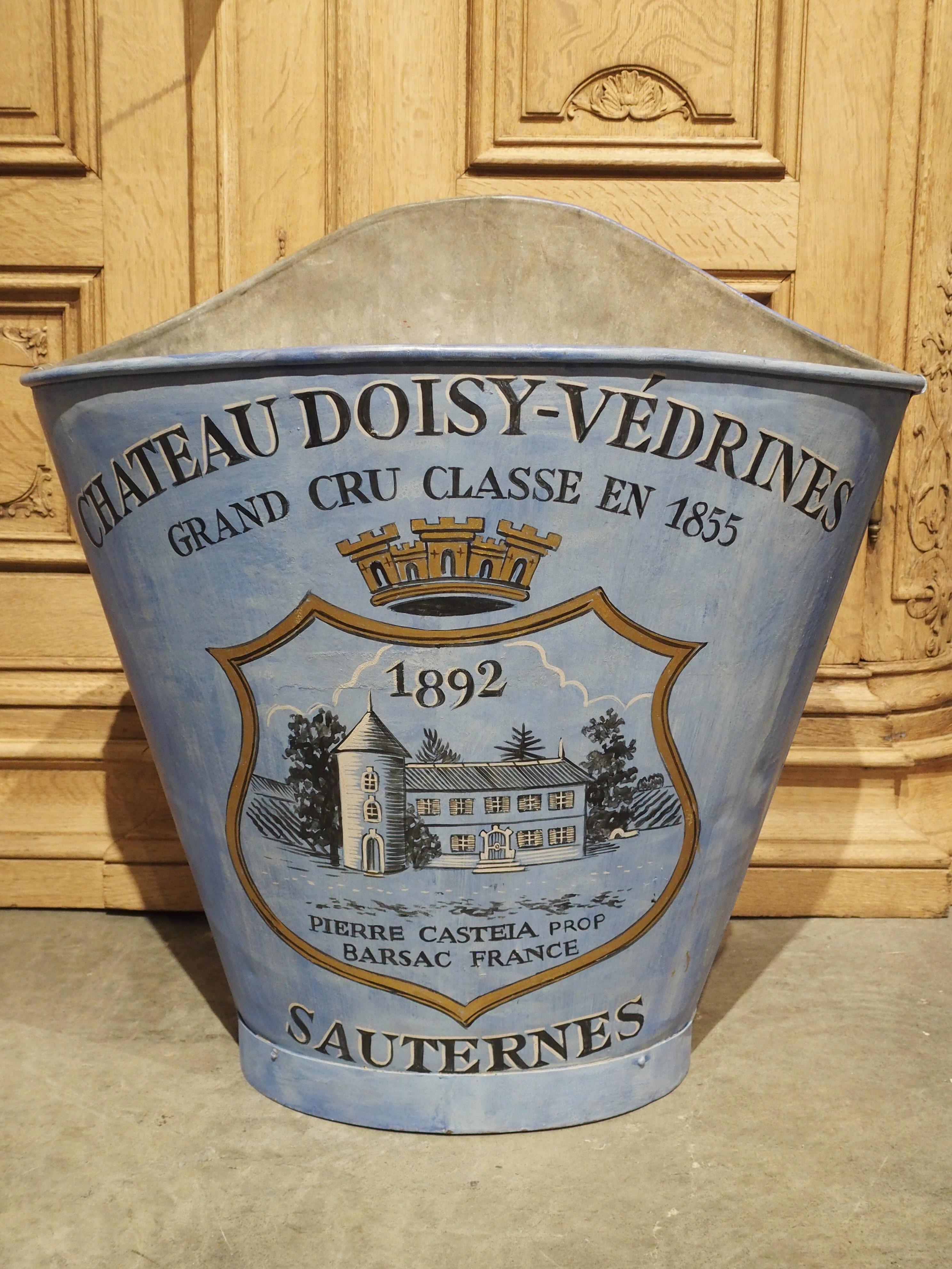 Hand-Painted Painted French Blue Grape Hotte, “Chateau Doisy-Vedrines Sauternes”