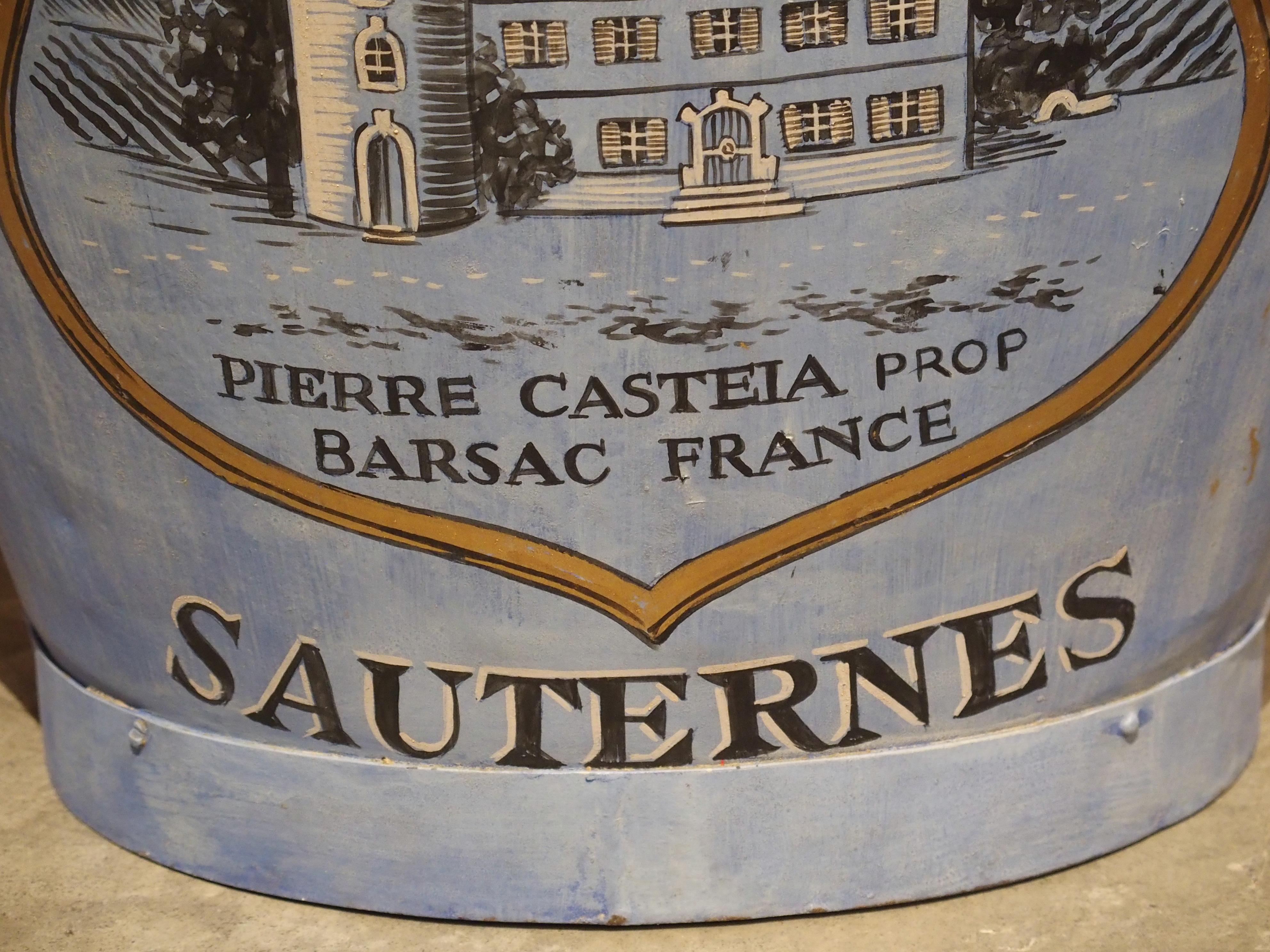 Painted French Blue Grape Hotte, “Chateau Doisy-Vedrines Sauternes” In Good Condition In Dallas, TX