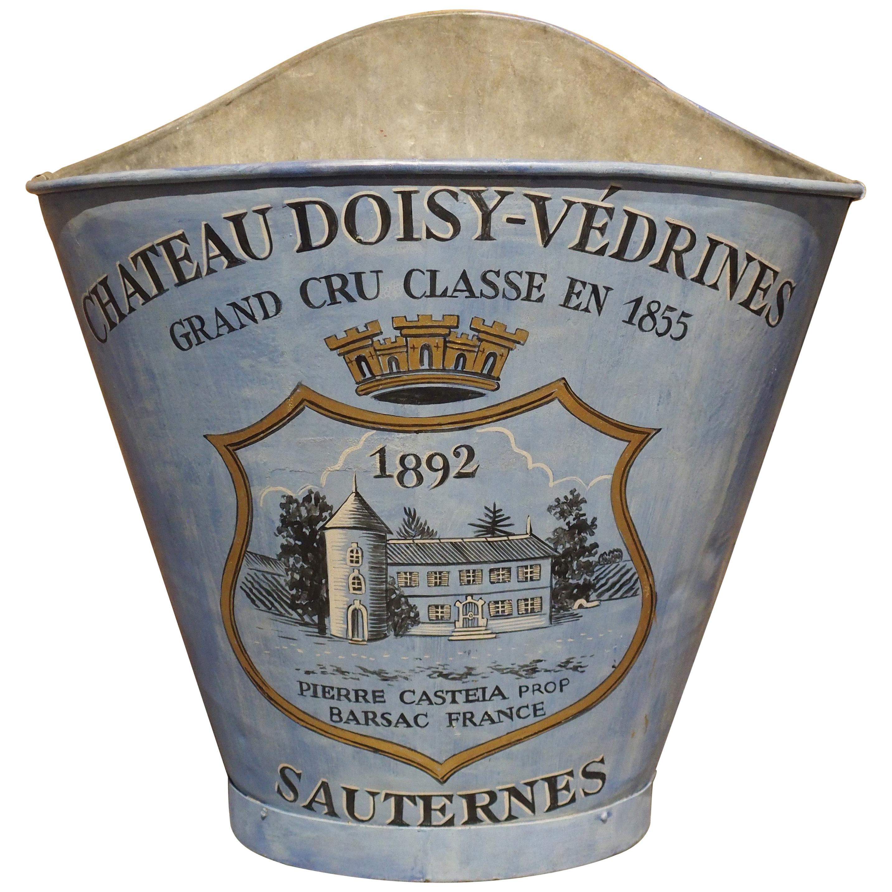 Painted French Blue Grape Hotte, “Chateau Doisy-Vedrines Sauternes”