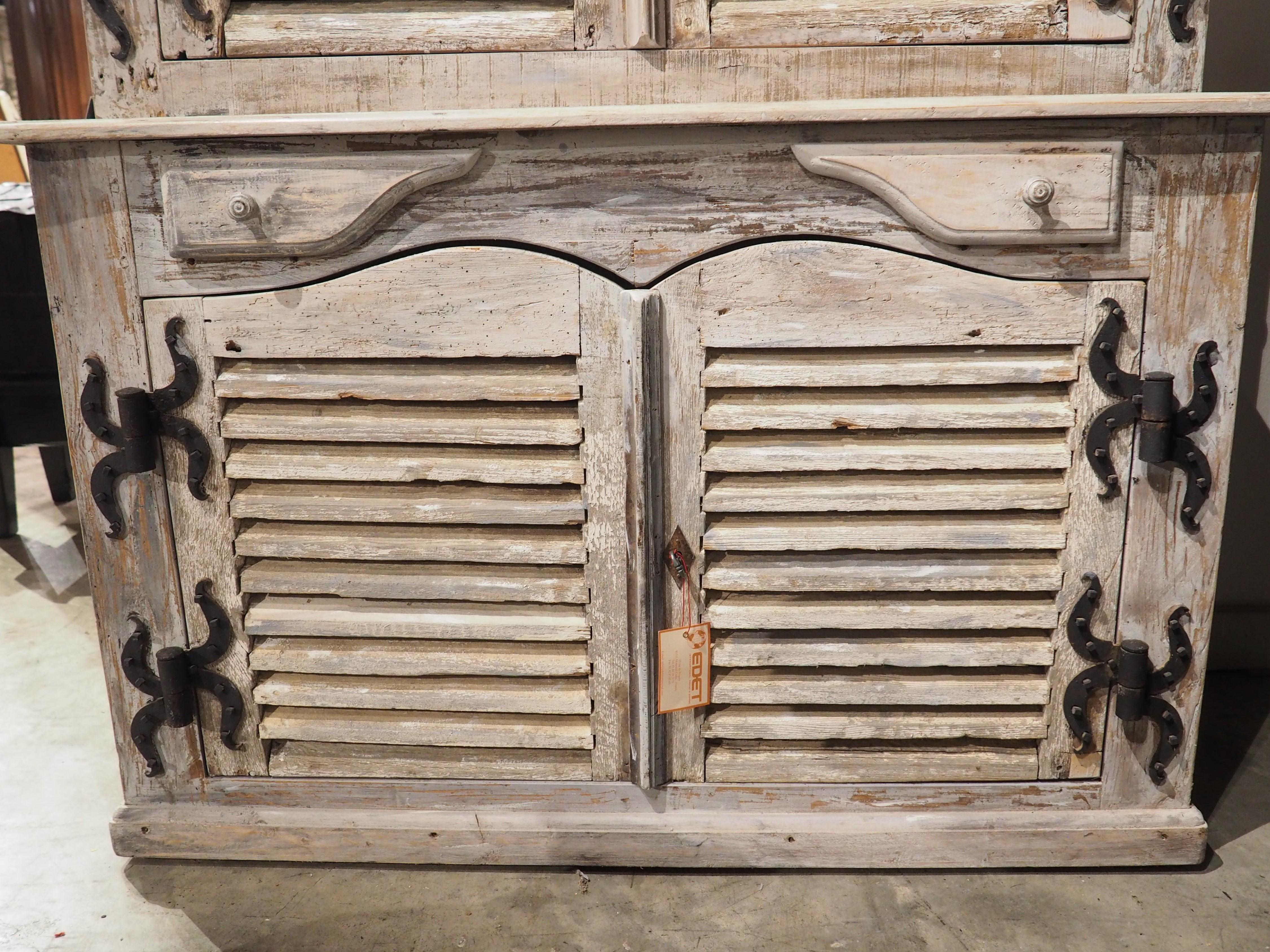 Painted French Buffet Deux Corps with Antique Shutter Doors For Sale 5