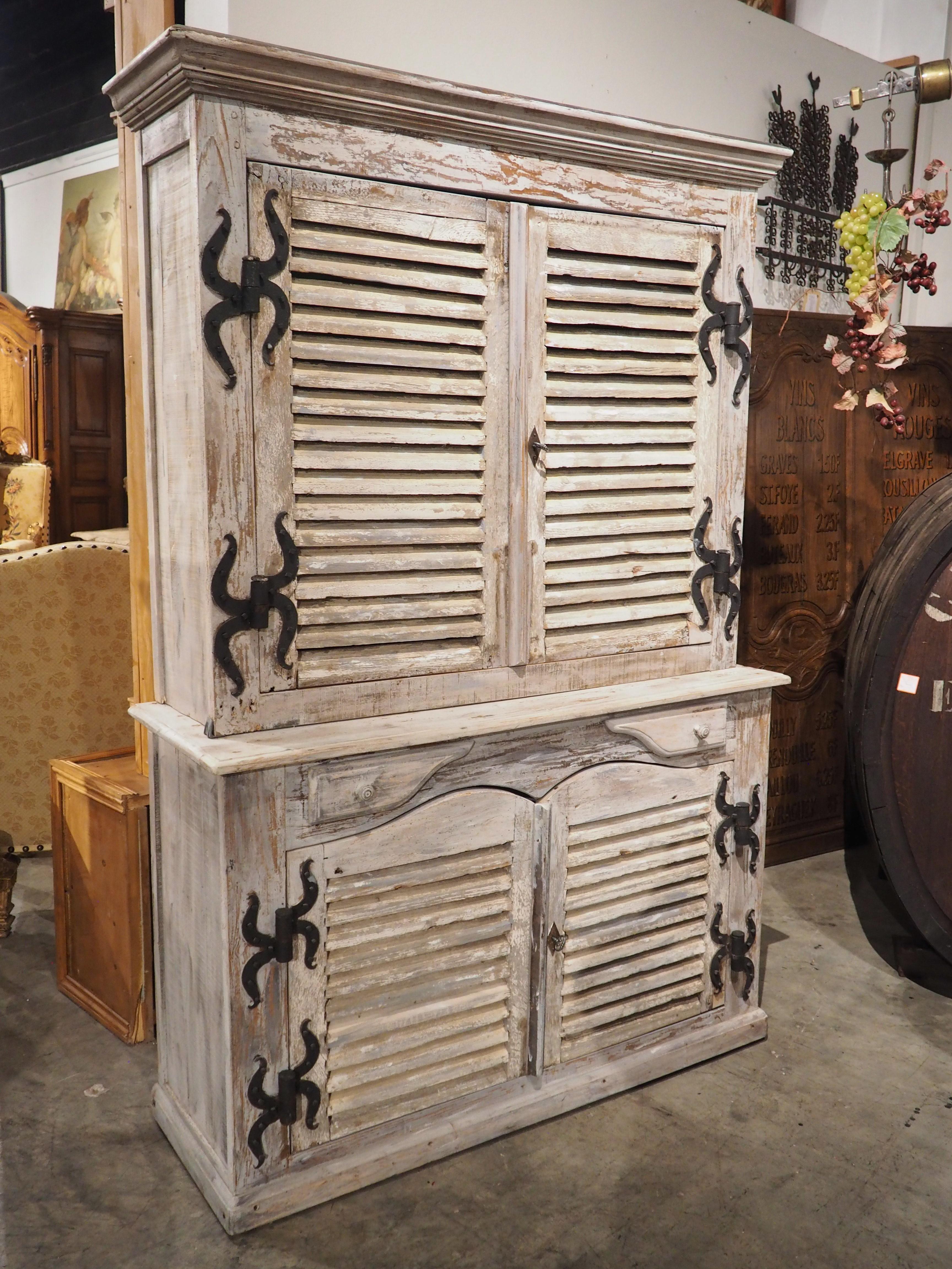 Painted French Buffet Deux Corps with Antique Shutter Doors For Sale 10