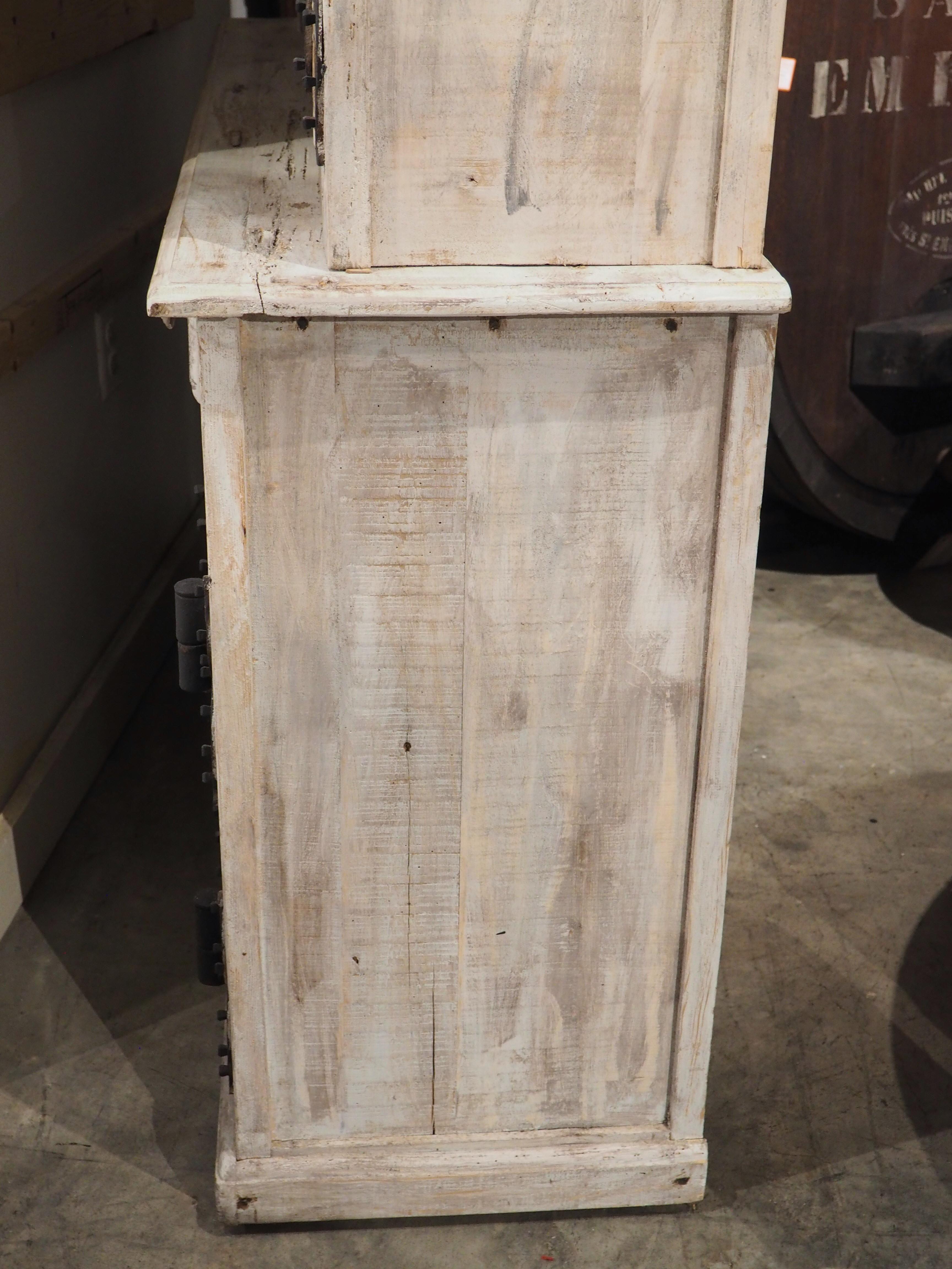 Hand-Carved Painted French Buffet Deux Corps with Antique Shutter Doors For Sale