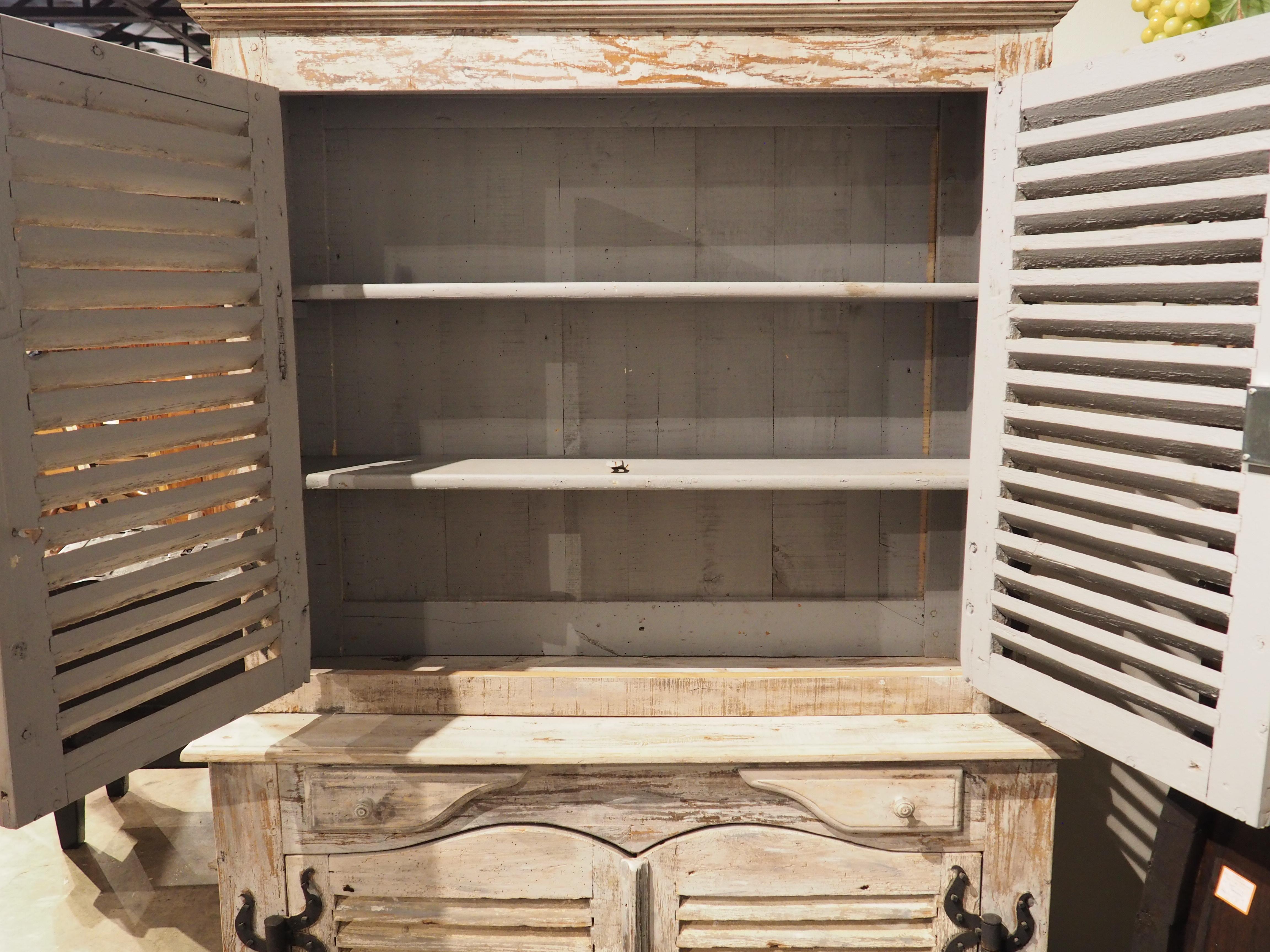 Painted French Buffet Deux Corps with Antique Shutter Doors For Sale 1