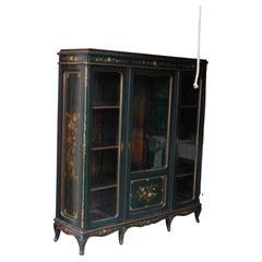 Antique Painted French circa 1920s 3 Door Vitrine Display Cabinet