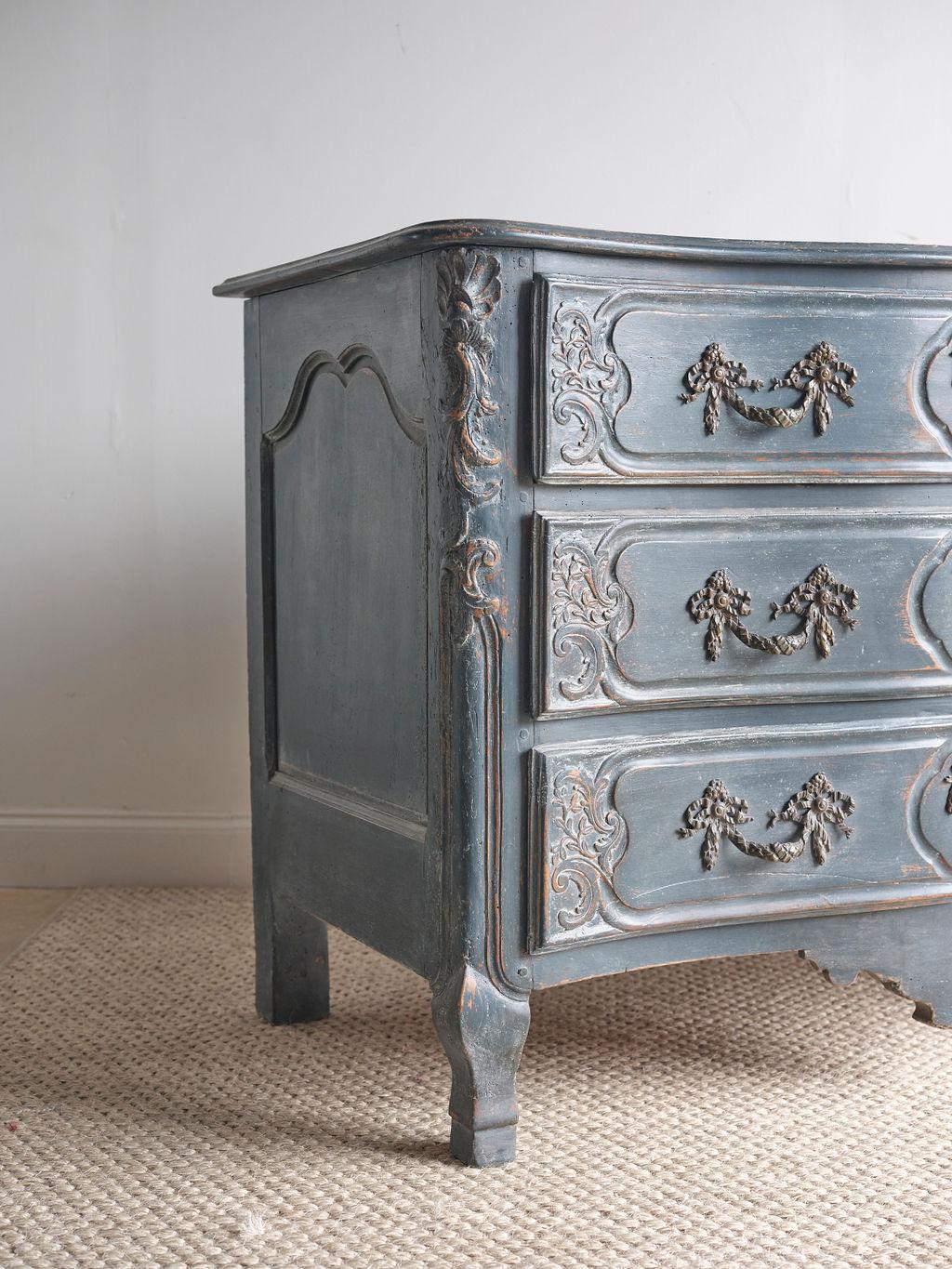 Hand-Painted Blue French Commode Chest of Drawers, circa 1715 For Sale