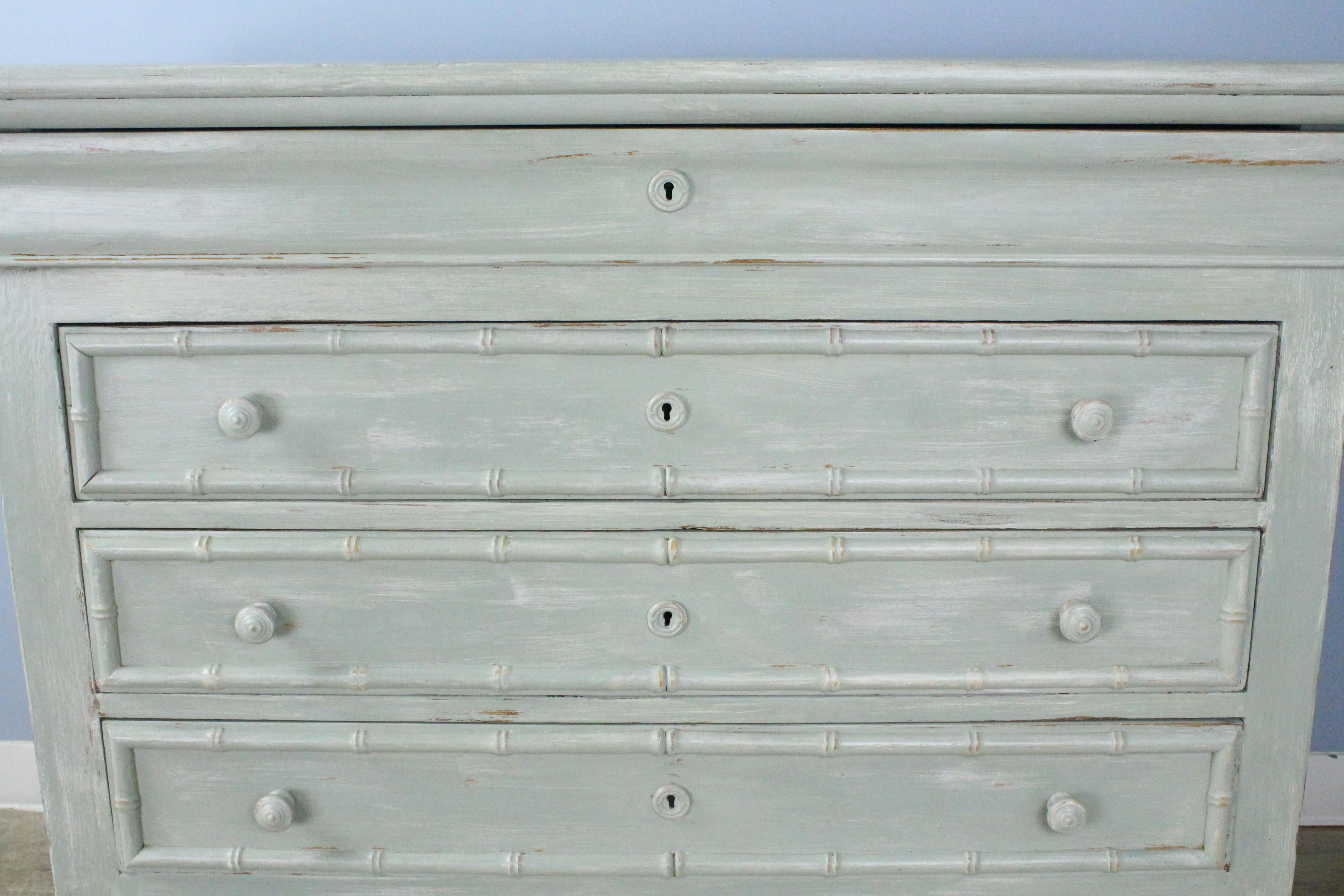 Pine Painted French Commode with Faux Bamboo Moldings For Sale