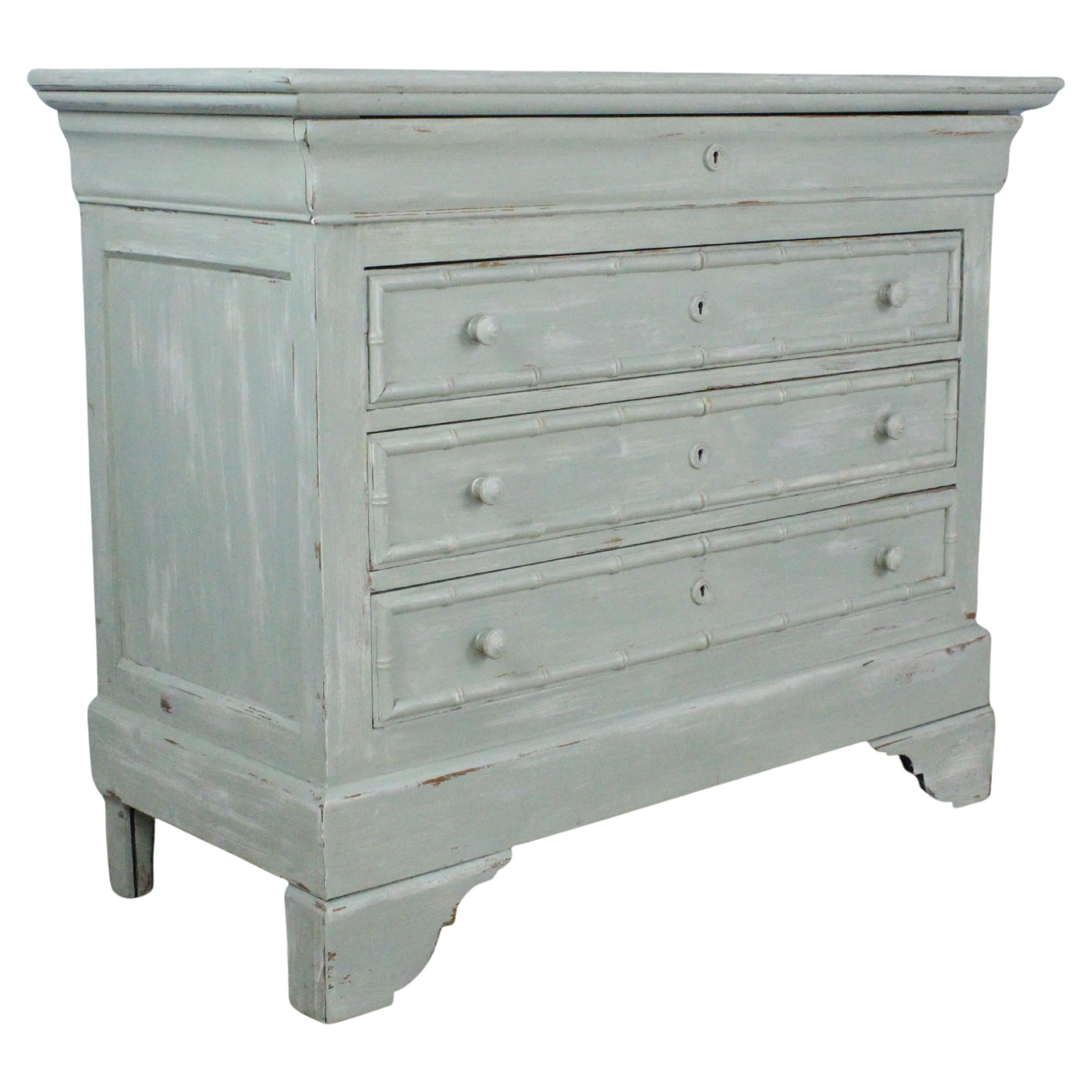 Painted French Commode with Faux Bamboo Moldings For Sale