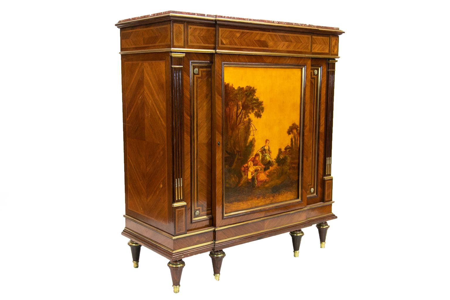 Painted French Inlaid Marble Top Cabinet For Sale 4
