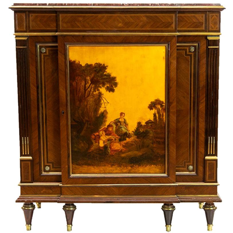 Painted French Inlaid Marble Top Cabinet For Sale