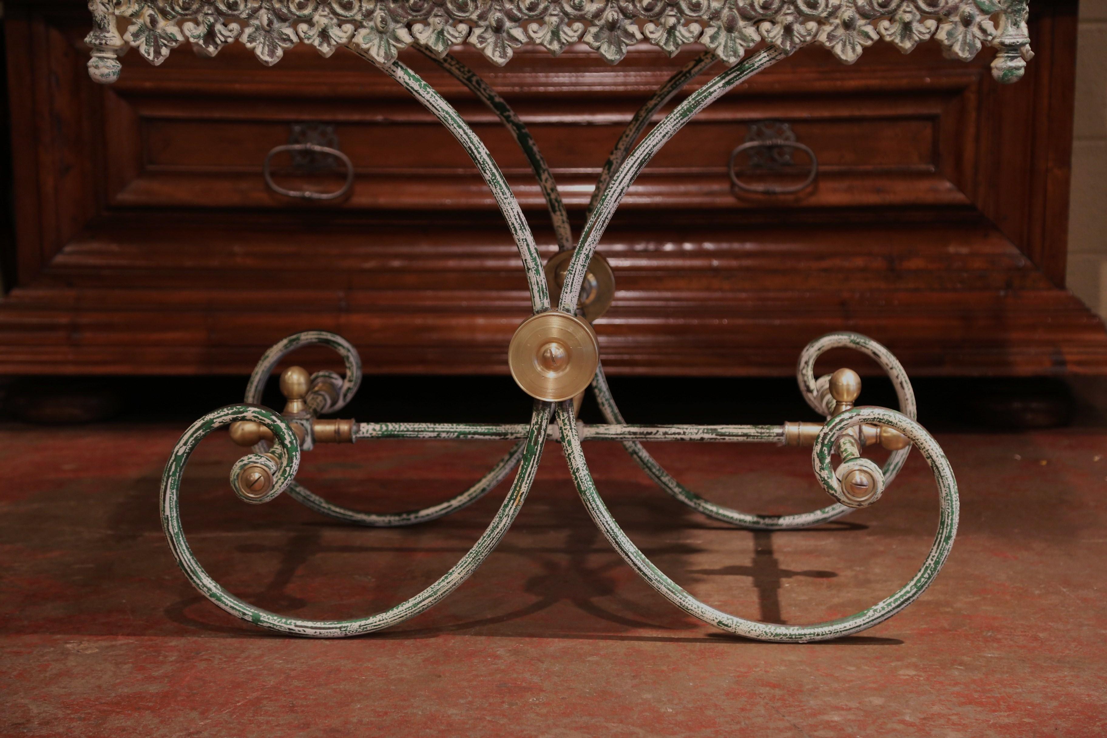 Painted French Iron and Brass Butcher or Pastry Table with Marble Top 5