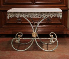 Painted French Iron and Brass Butcher or Pastry Table with Marble Top